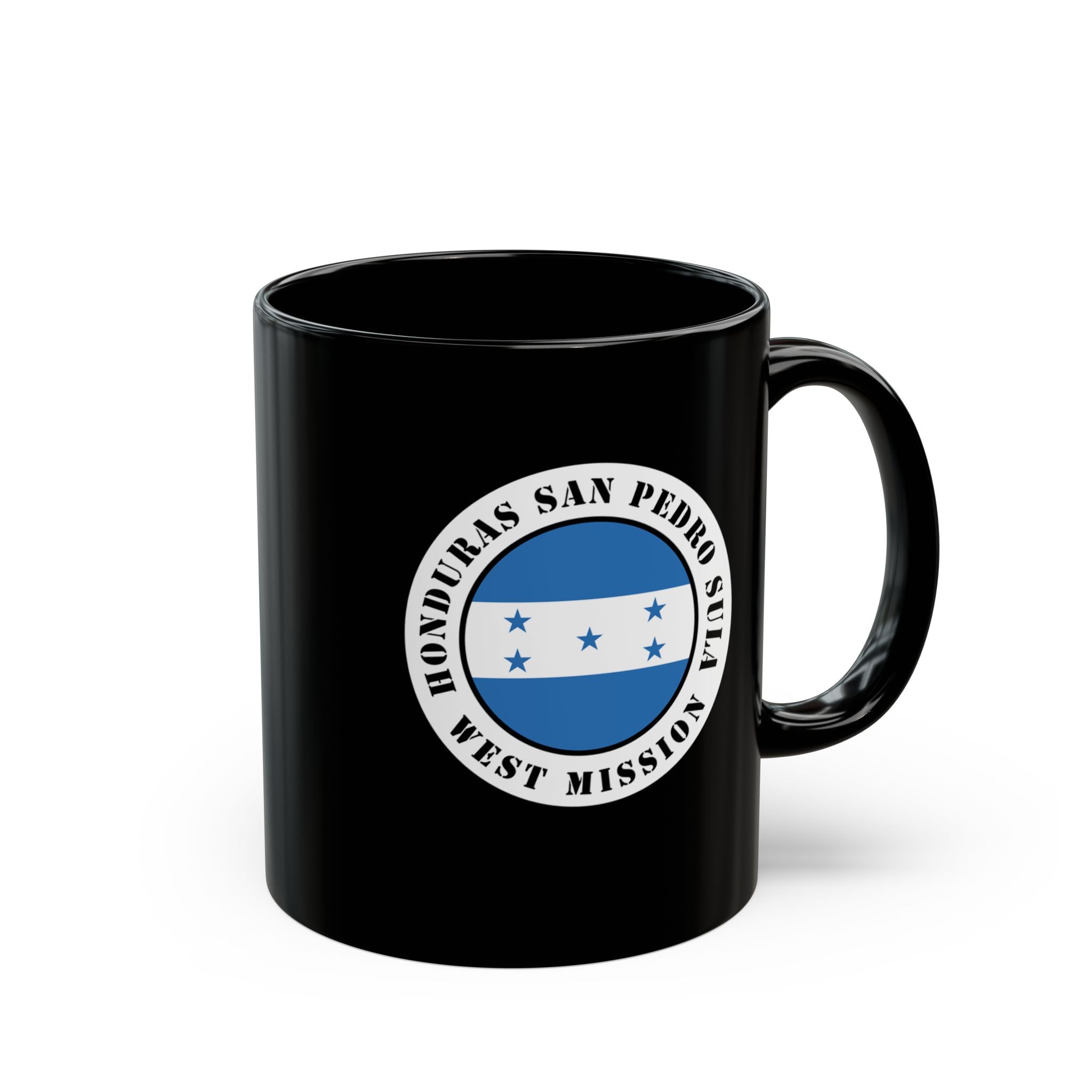 Honduras San Pedro Sula West Mission Circular Flag Black Ceramic Mug - Mission Wishlist - LDS Missionary Gift Store