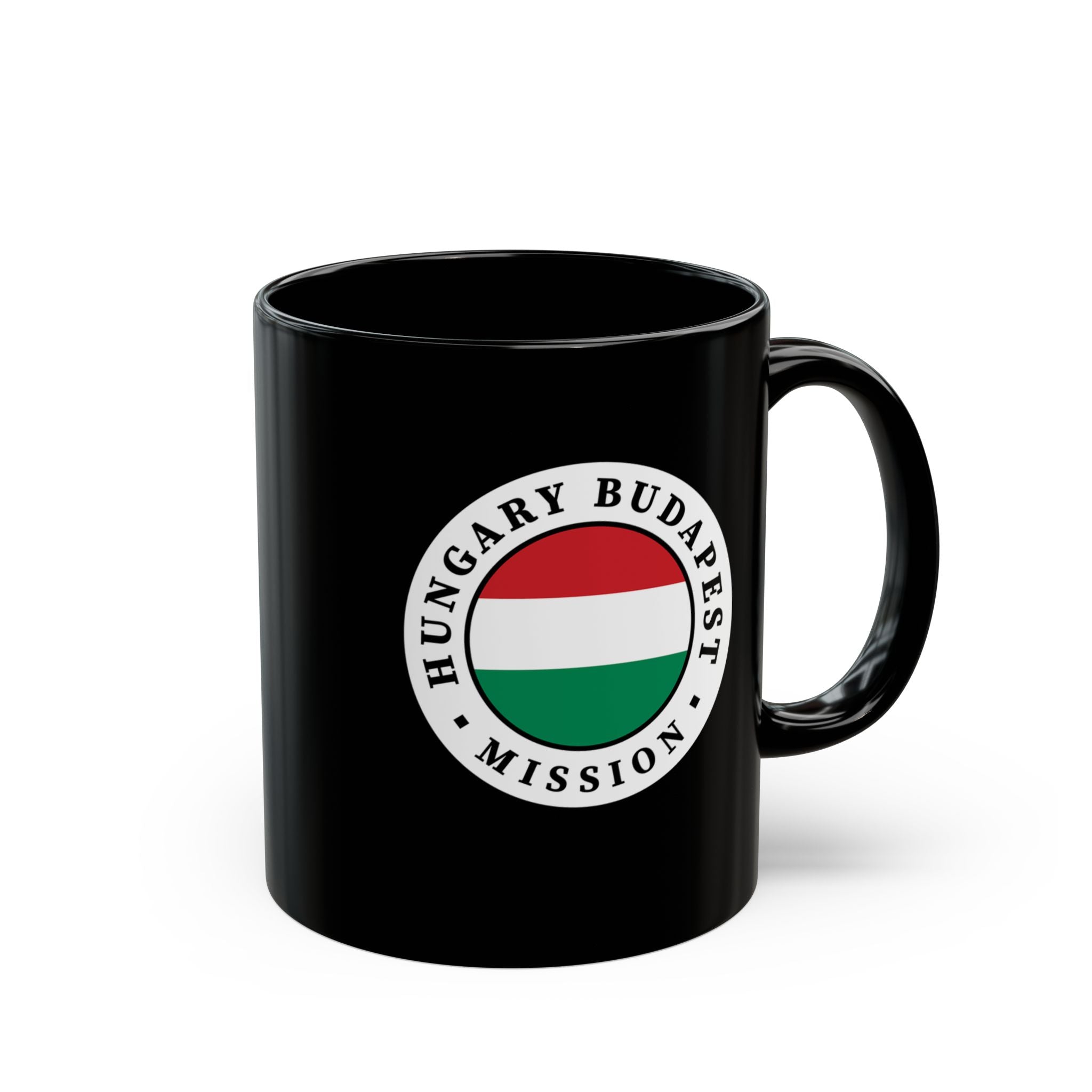 Hungary Budapest Mission Circular Flag Black Ceramic Mug - Latter-Day Saint LDS Missionary Gift - Book of Mormon