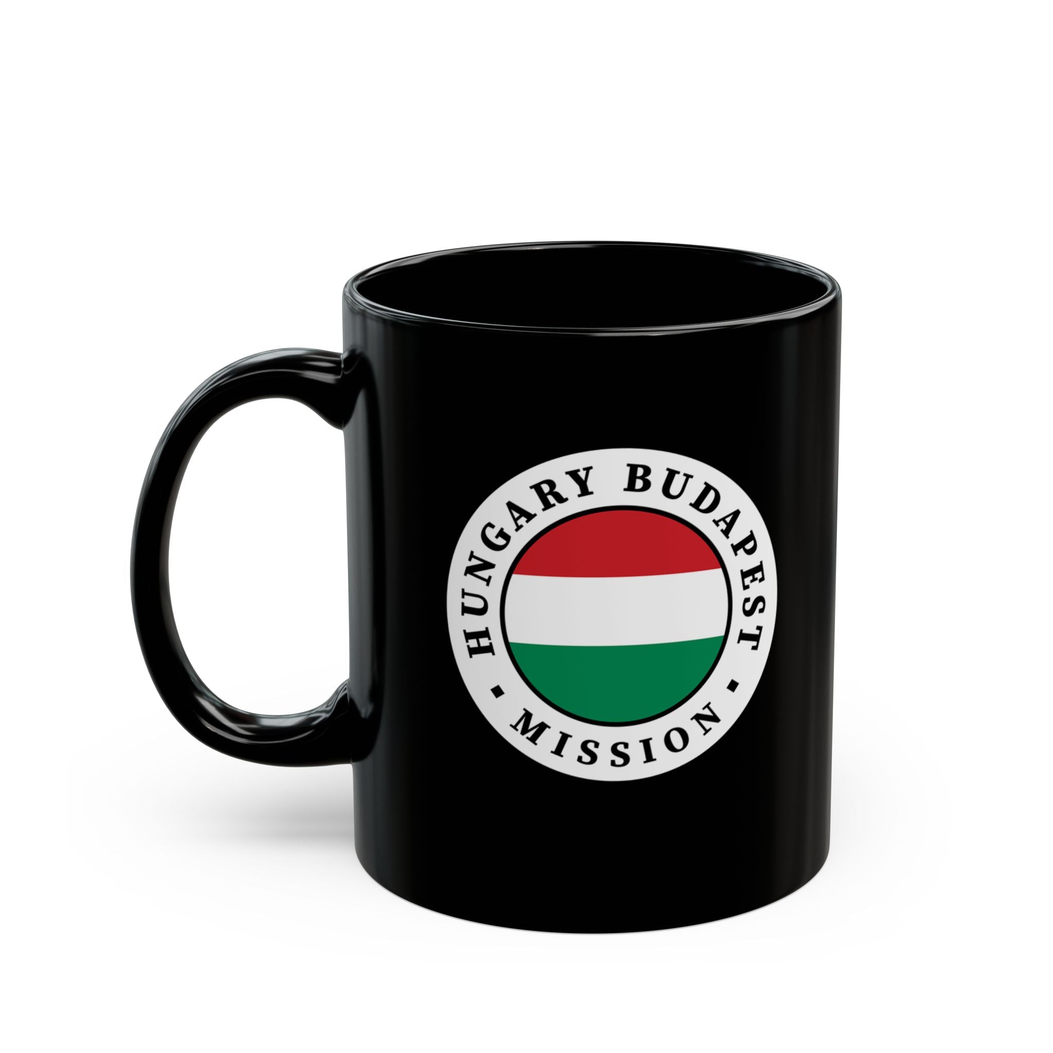Hungary Budapest Mission Circular Flag Black Ceramic Mug - Latter-Day Saint LDS Missionary Gift - Book of Mormon
