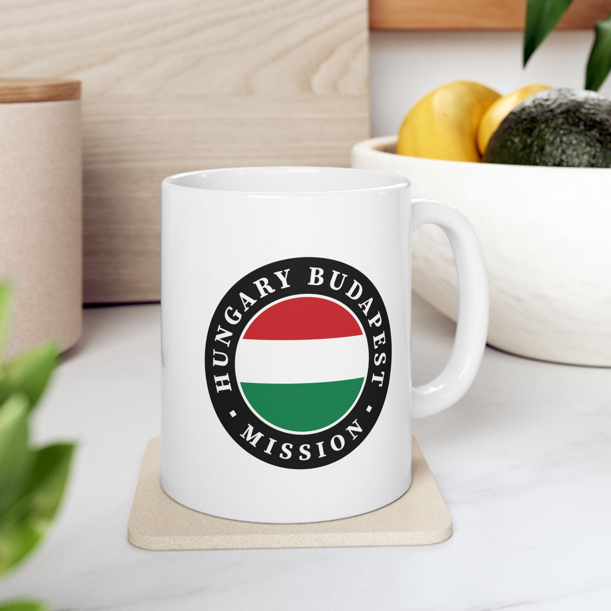 Hungary Budapest Mission Circular Flag White Ceramic Mug - Latter-Day Saint LDS Missionary Gift - Book of Mormon