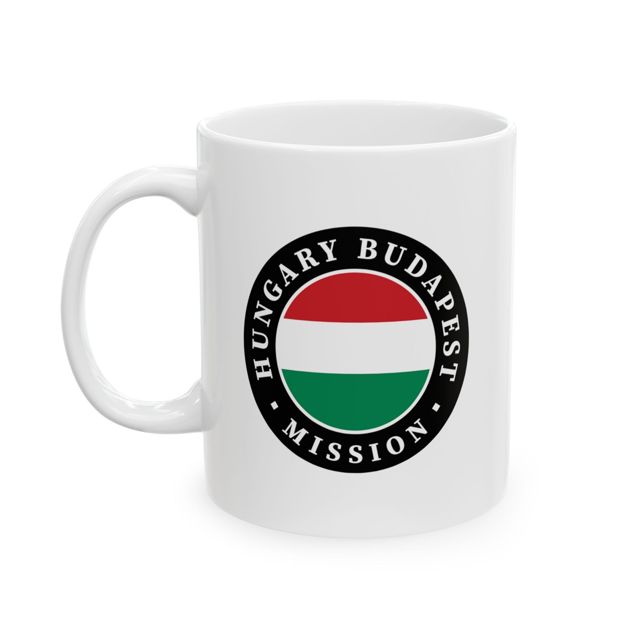 Hungary Budapest Mission Circular Flag White Ceramic Mug - Latter-Day Saint LDS Missionary Gift - Book of Mormon