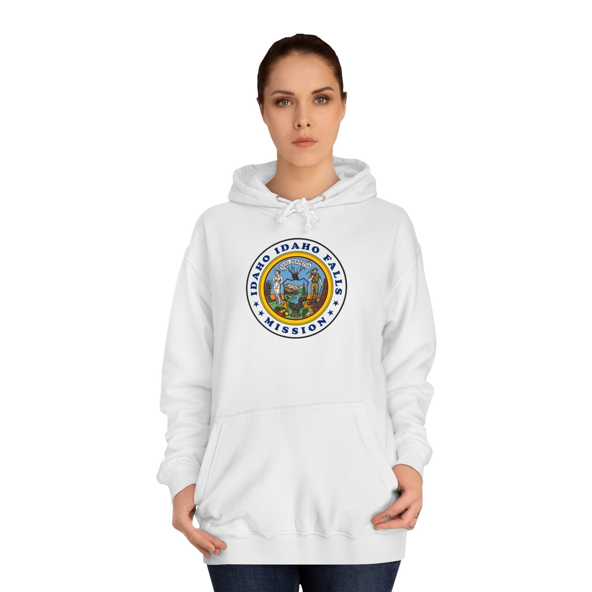 Idaho Idaho Falls Mission State Flag Logo (White Border) College Hoodie - Mission Wishlist - LDS Missionary Gift Store