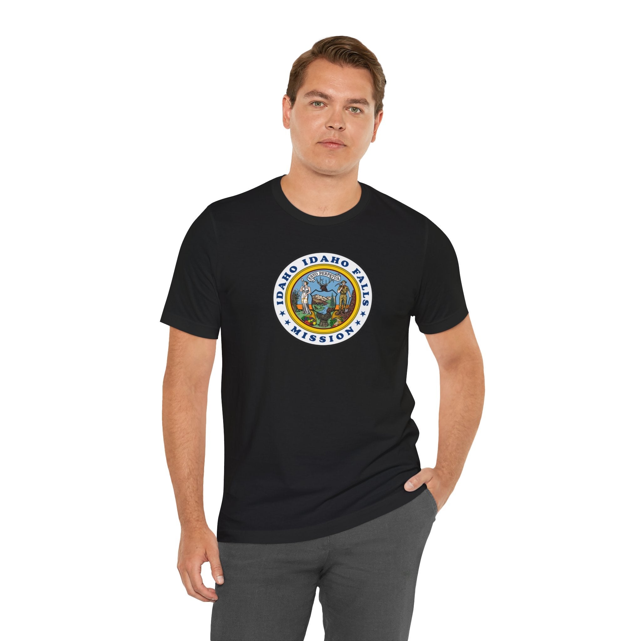 Idaho Idaho Falls Mission State Flag Logo (White Border) T-shirt - Mission Wishlist - LDS Missionary Gift Store