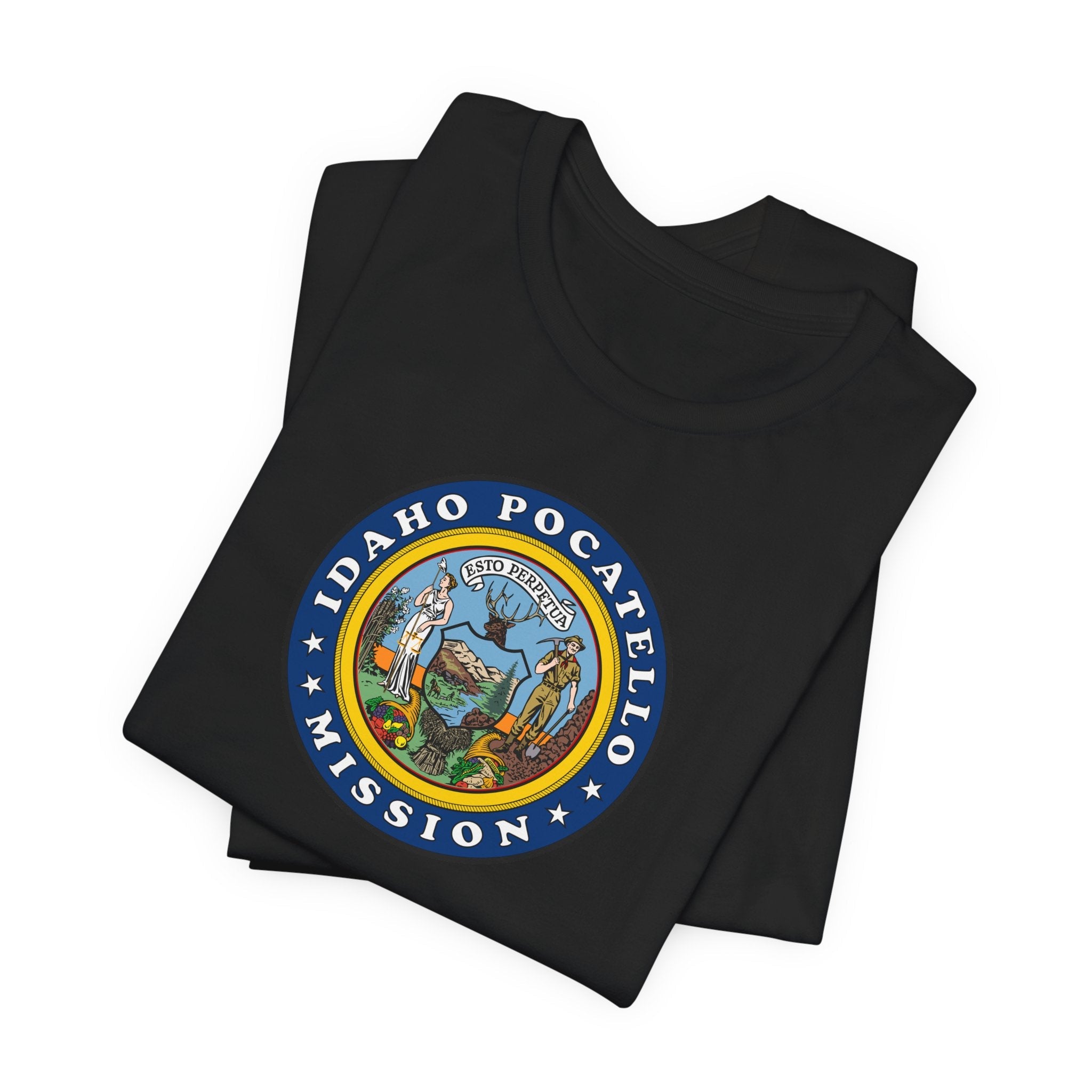 Idaho Pocatello Mission State Flag Logo (Black Border) T-shirt - Mission Wishlist - LDS Missionary Gift Store