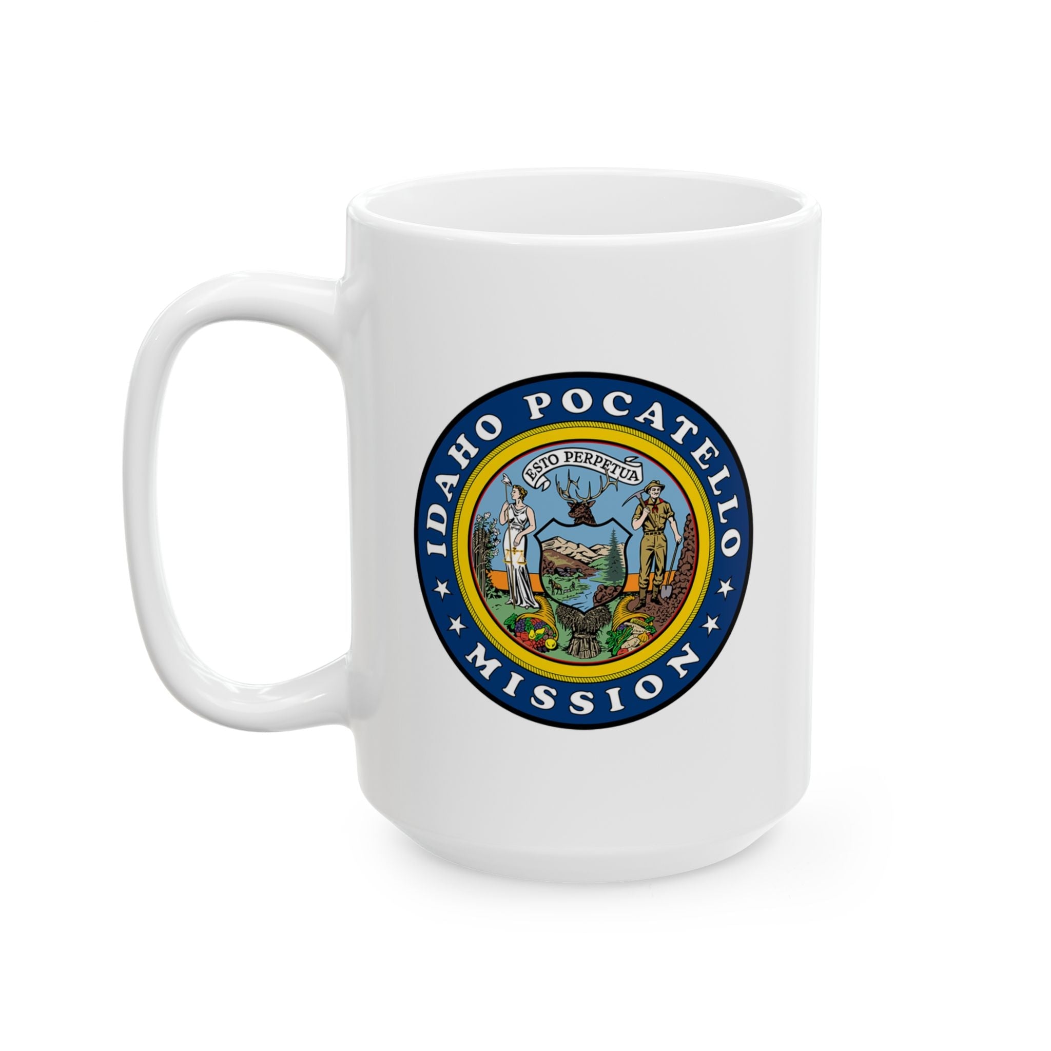 Idaho Pocatello Mission State Flag Logo Ceramic Mug White Name - Latter-Day Saint LDS Missionary Gift - Book of Mormon