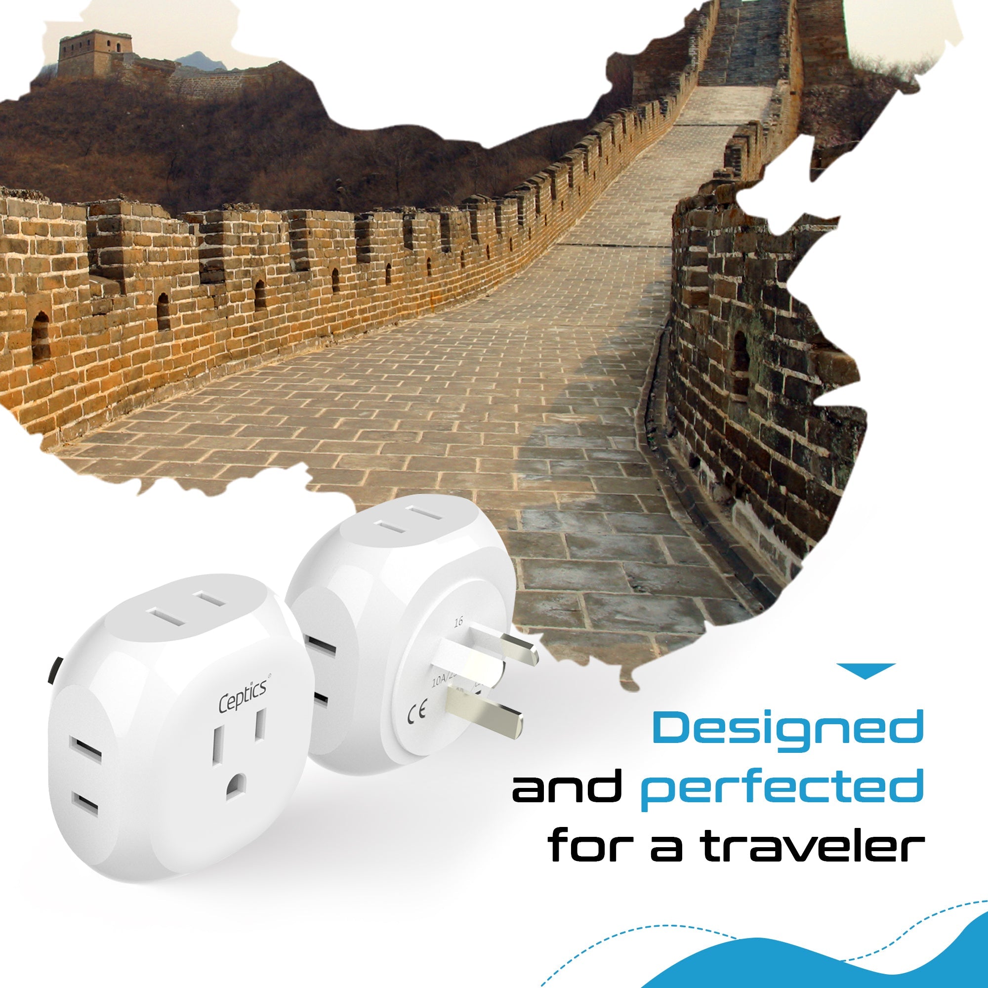 Australia, New Zealand, China Travel Plug Adapter - 4 in 1 - Ultra Compact - Light Weight (PT-16)