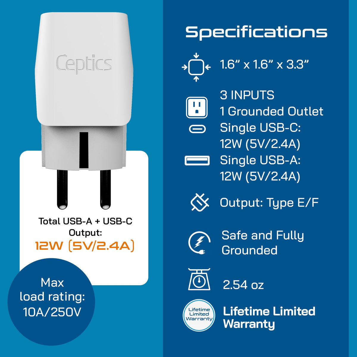 Europe Travel Adapter Plug Combo - Type C, E/F | USB-A + USB-C – European Combo (CTU-9-9C)