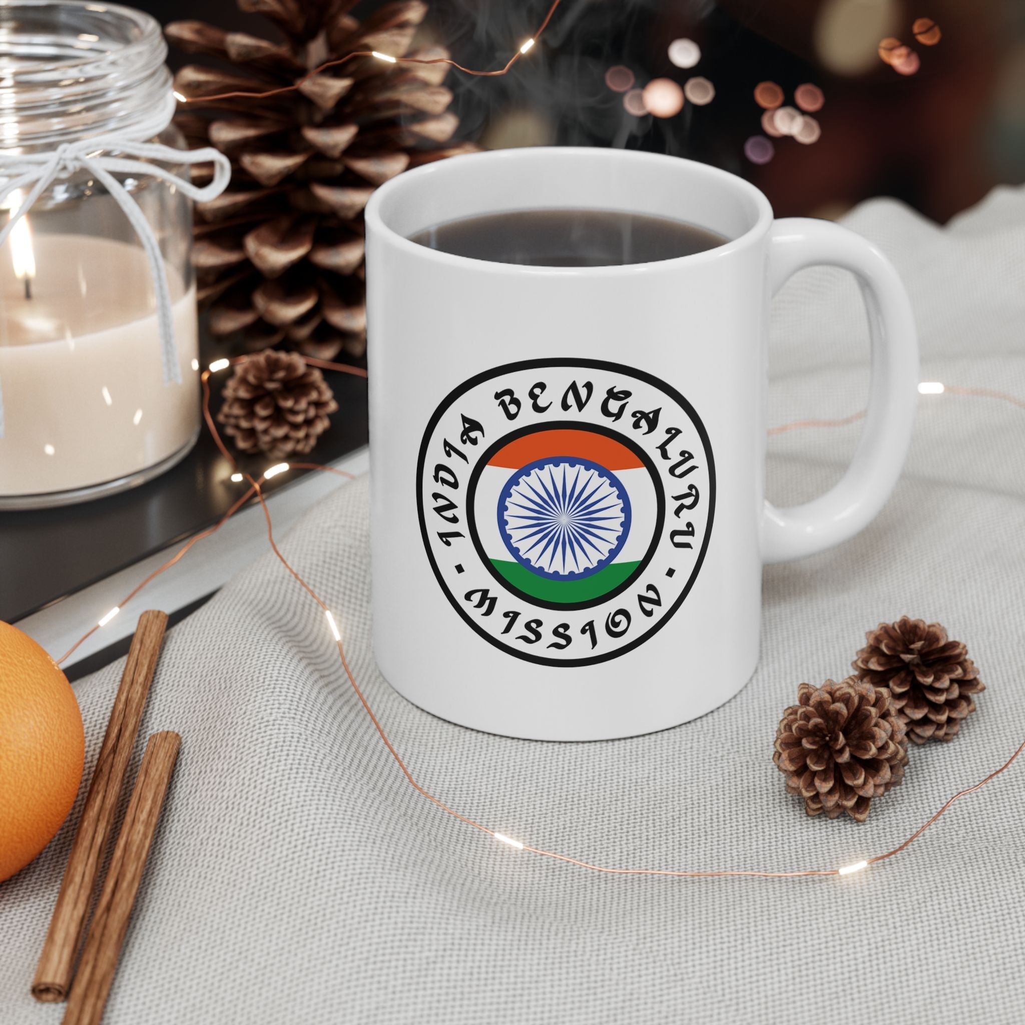 India Bengaluru Mission Circular Flag White Ceramic Mug - Latter-Day Saint LDS Missionary Gift - Book of Mormon