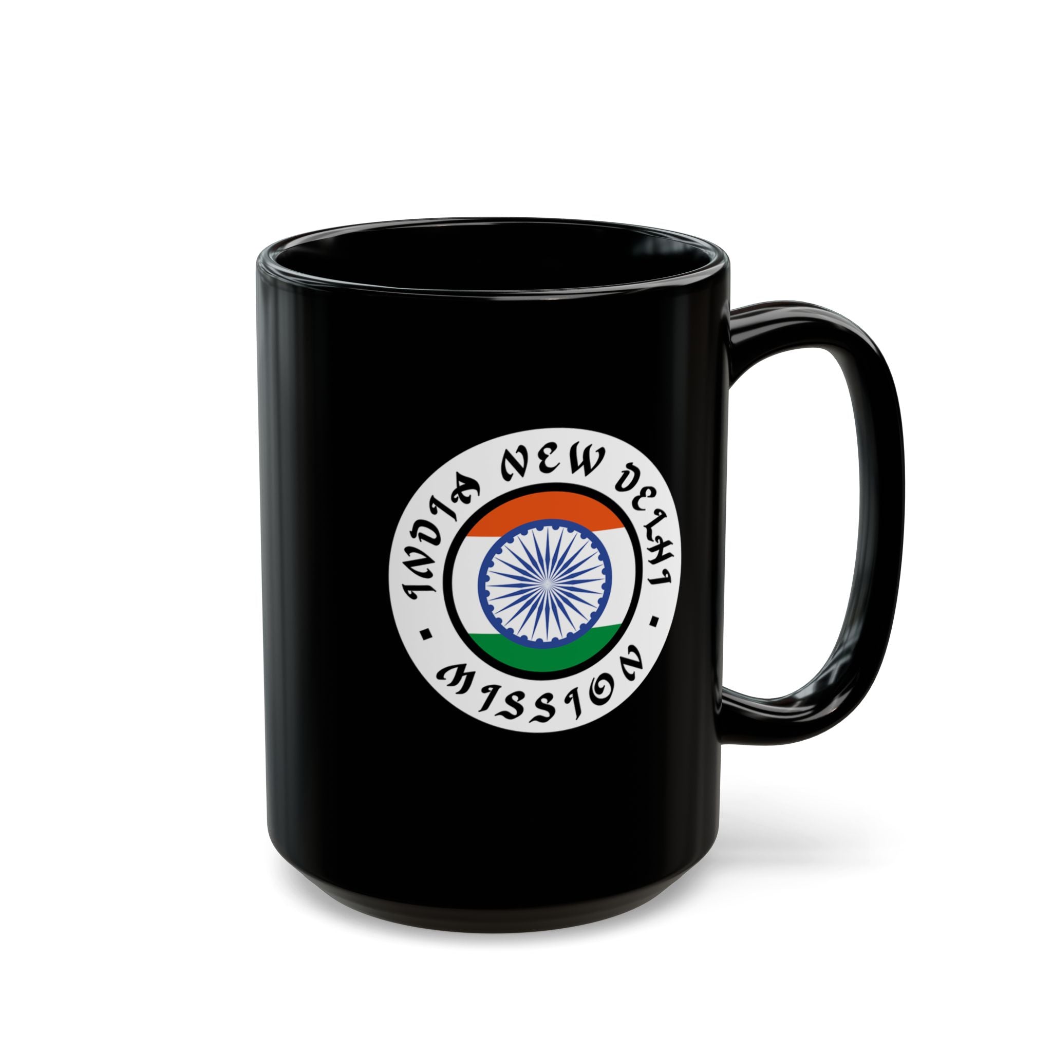 India New Delhi Mission Circular Flag Black Ceramic Mug - Latter-Day Saint LDS Missionary Gift - Book of Mormon