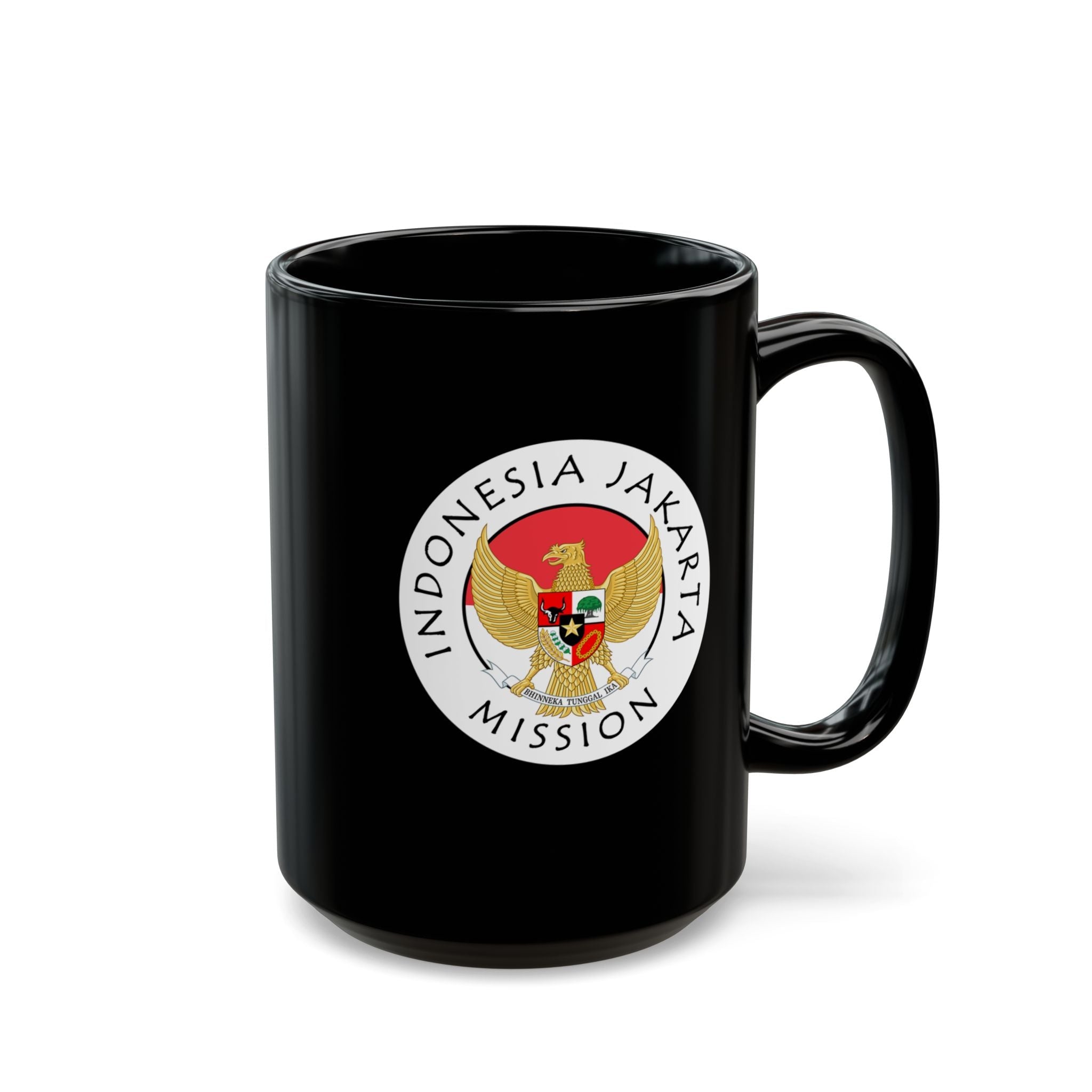 Indonesia Jakarta Mission Circular Flag Black Ceramic Mug - Latter-Day Saint LDS Missionary Gift - Book of Mormon