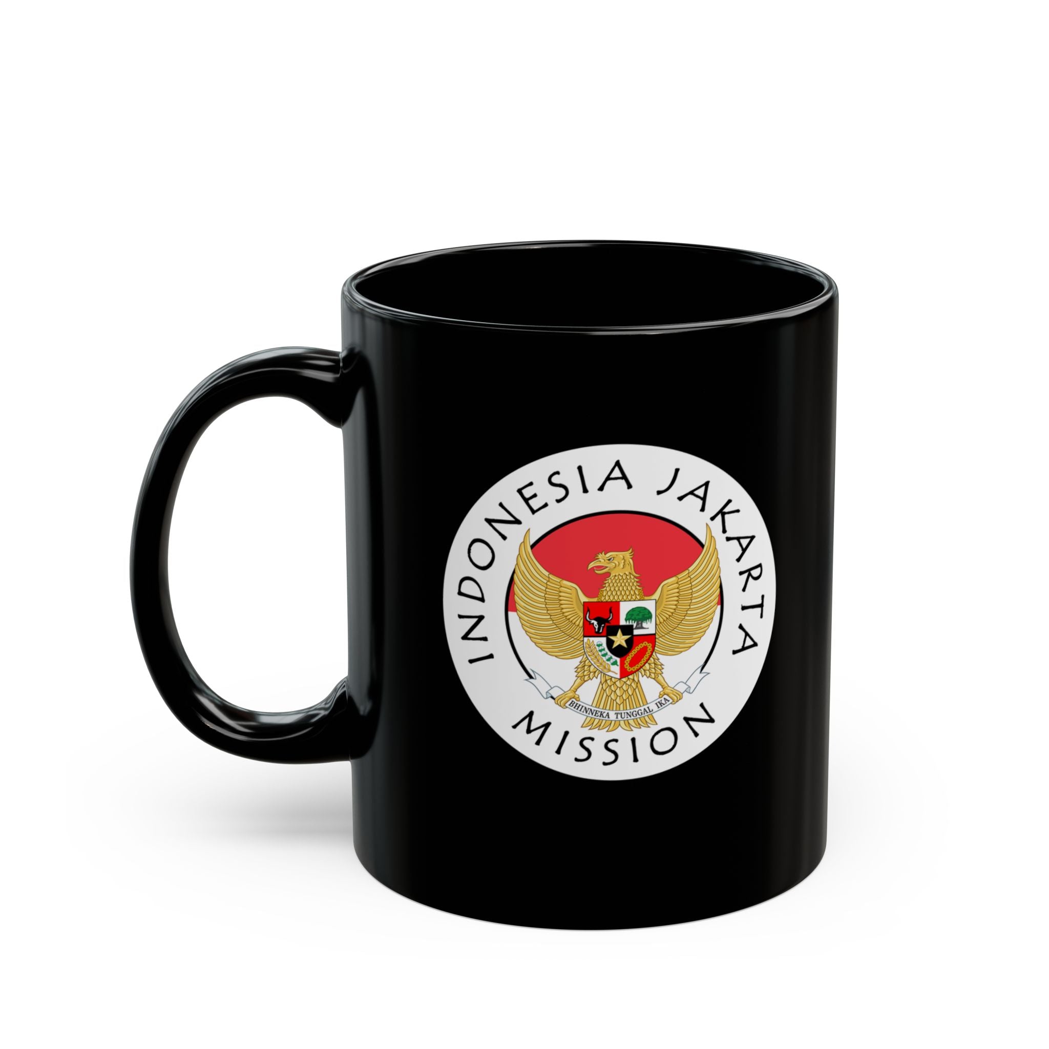 Indonesia Jakarta Mission Circular Flag Black Ceramic Mug - Latter-Day Saint LDS Missionary Gift - Book of Mormon