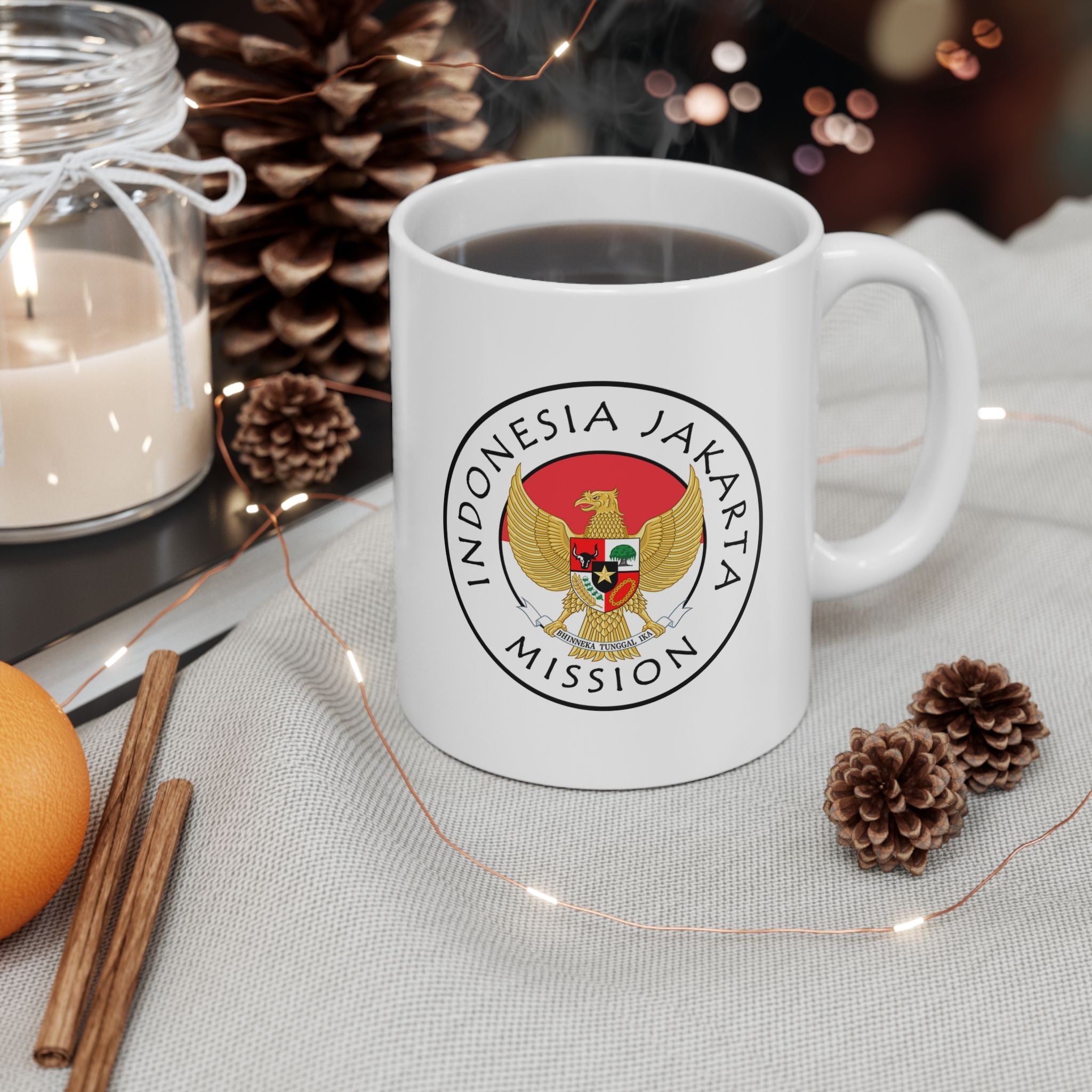 Indonesia Jakarta Mission Circular Flag White Ceramic Mug - Latter-Day Saint LDS Missionary Gift - Book of Mormon