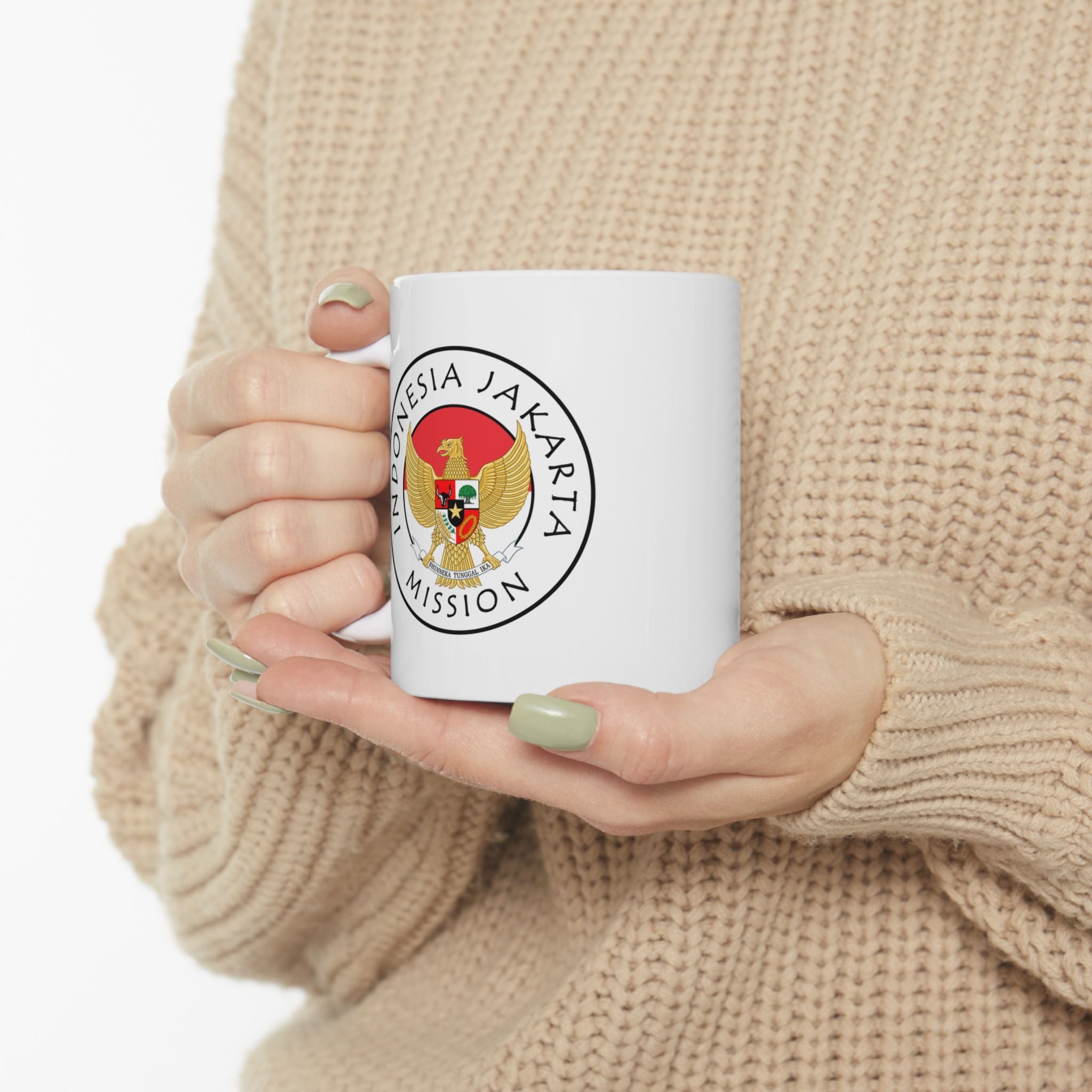 Indonesia Jakarta Mission Circular Flag White Ceramic Mug - Latter-Day Saint LDS Missionary Gift - Book of Mormon