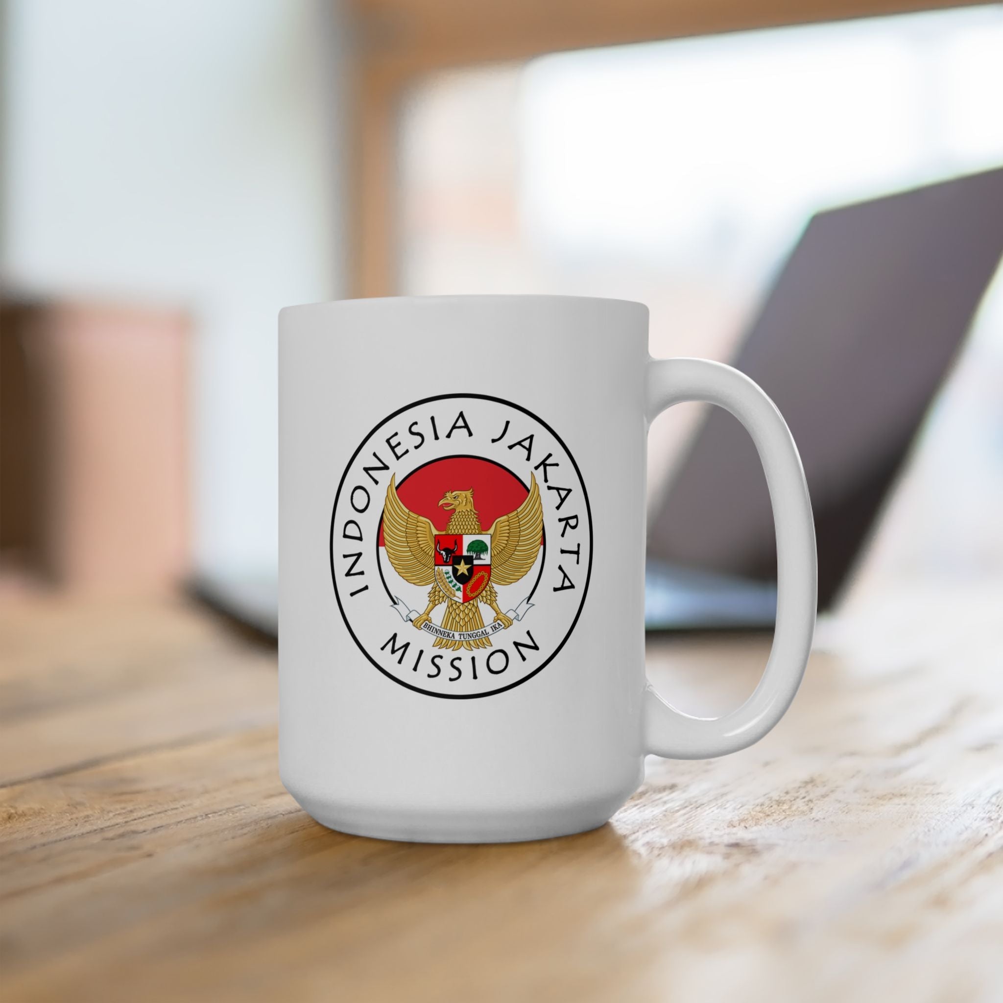 Indonesia Jakarta Mission Circular Flag White Ceramic Mug - Latter-Day Saint LDS Missionary Gift - Book of Mormon