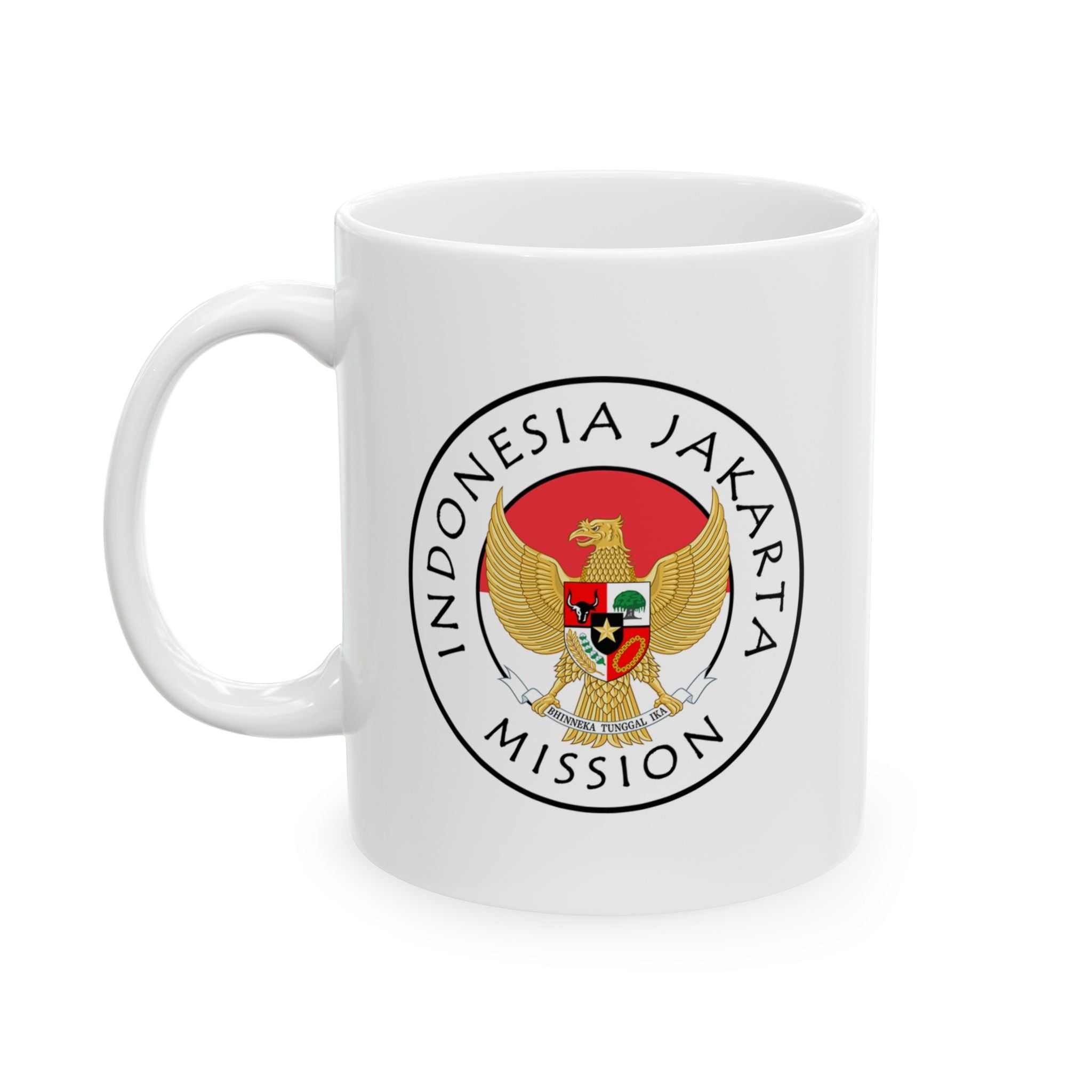 Indonesia Jakarta Mission Circular Flag White Ceramic Mug - Latter-Day Saint LDS Missionary Gift - Book of Mormon