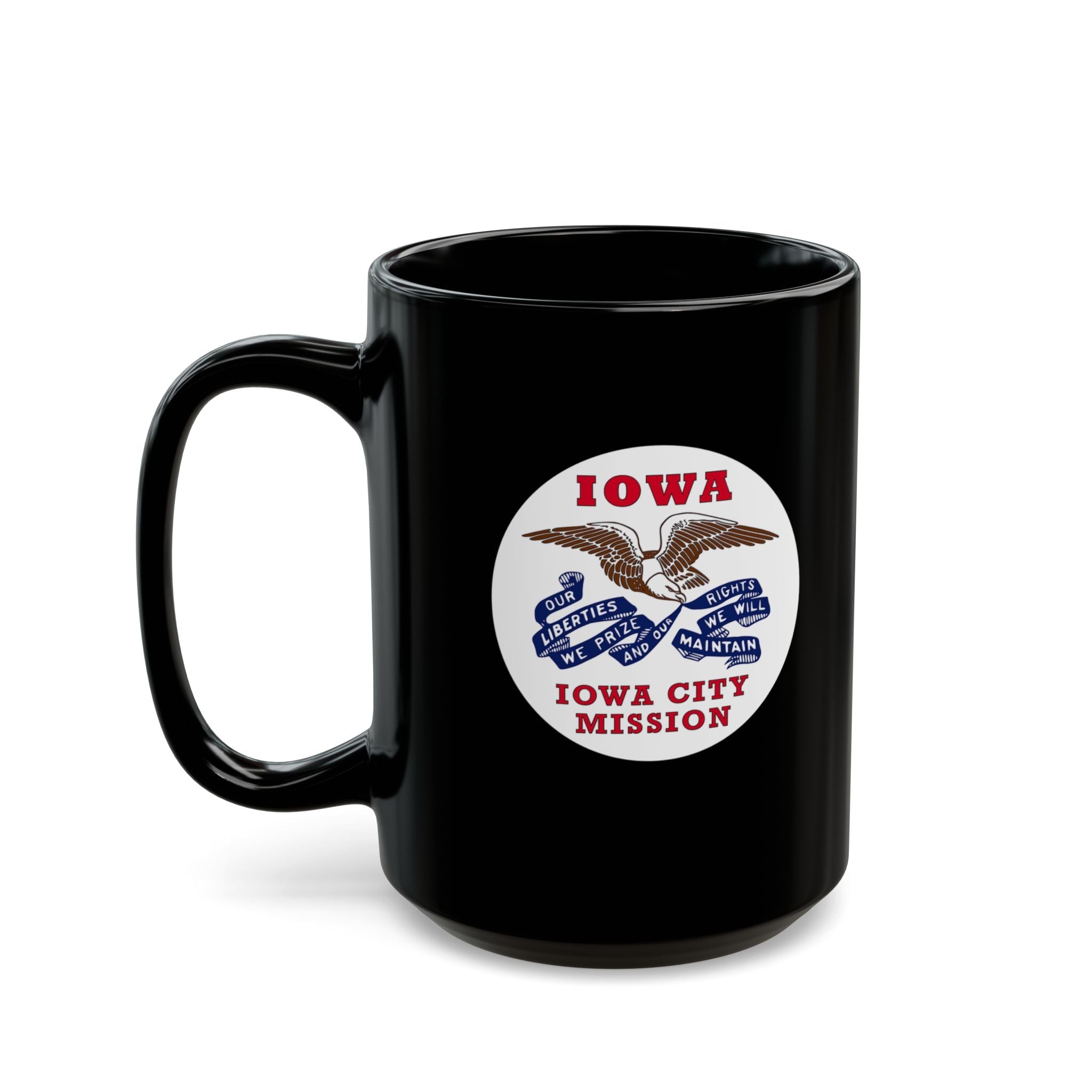 Iowa Iowa City Mission State Flag Logo Ceramic Mug Black Name - Mission Wishlist - LDS Missionary Gift Store