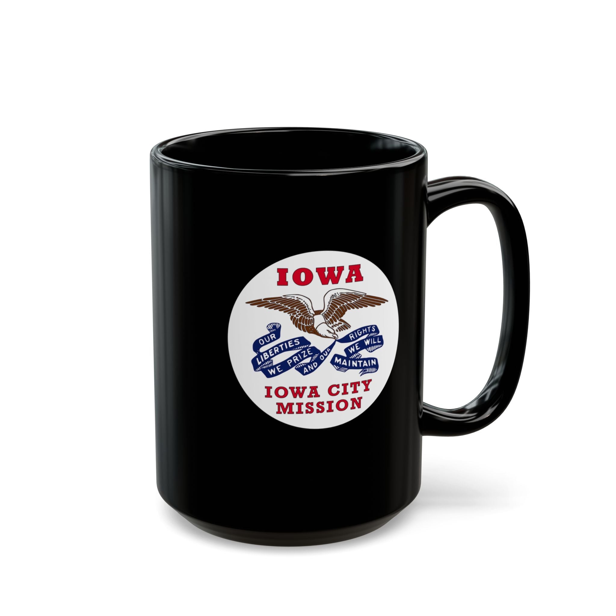 Iowa Iowa City Mission State Flag Logo Ceramic Mug Black Name - Mission Wishlist - LDS Missionary Gift Store
