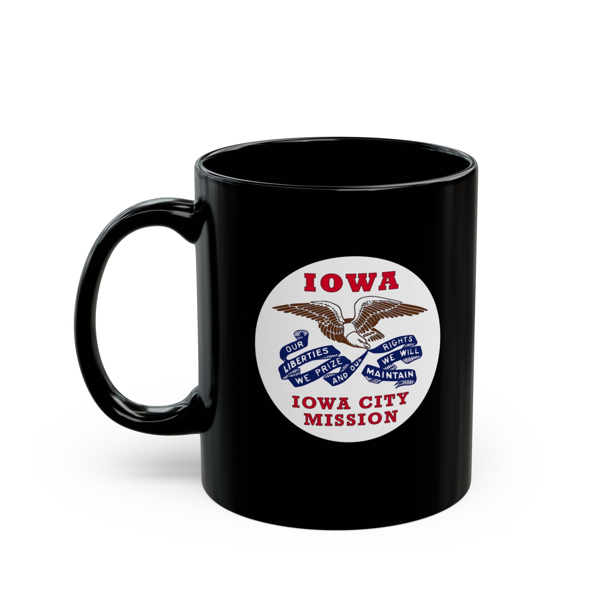 Iowa Iowa City Mission State Flag Logo Ceramic Mug Black Name - Mission Wishlist - LDS Missionary Gift Store