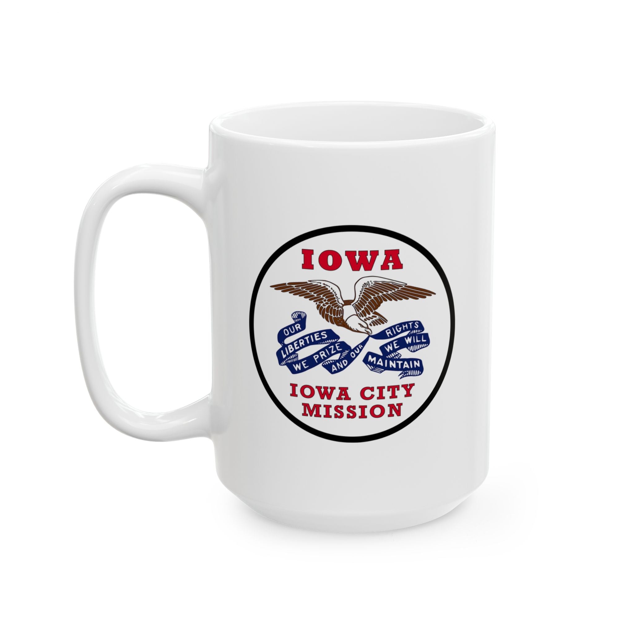 Iowa Iowa City Mission State Flag Logo Ceramic Mug White Name - Mission Wishlist - LDS Missionary Gift Store