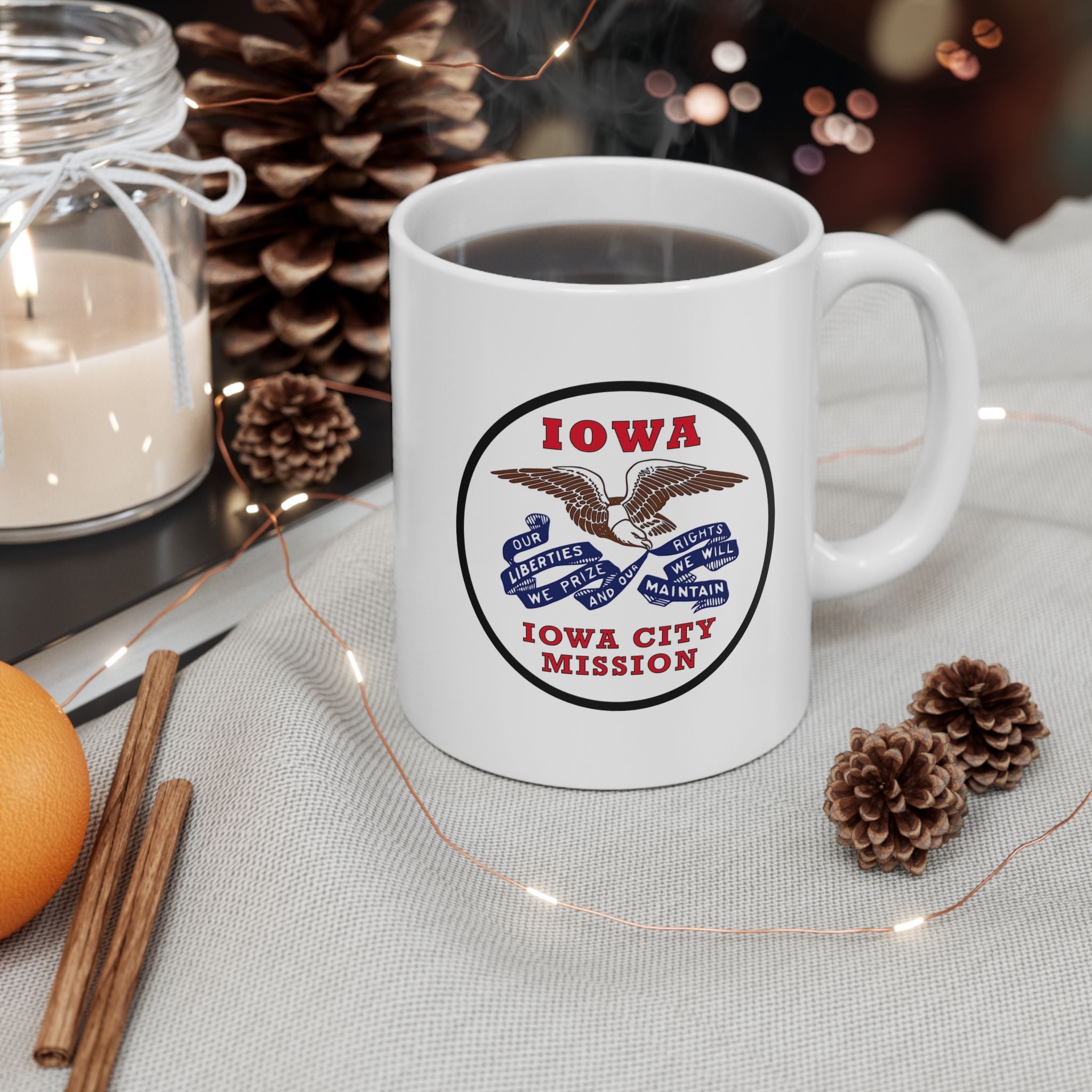 Iowa Iowa City Mission State Flag Logo Ceramic Mug White Name - Mission Wishlist - LDS Missionary Gift Store