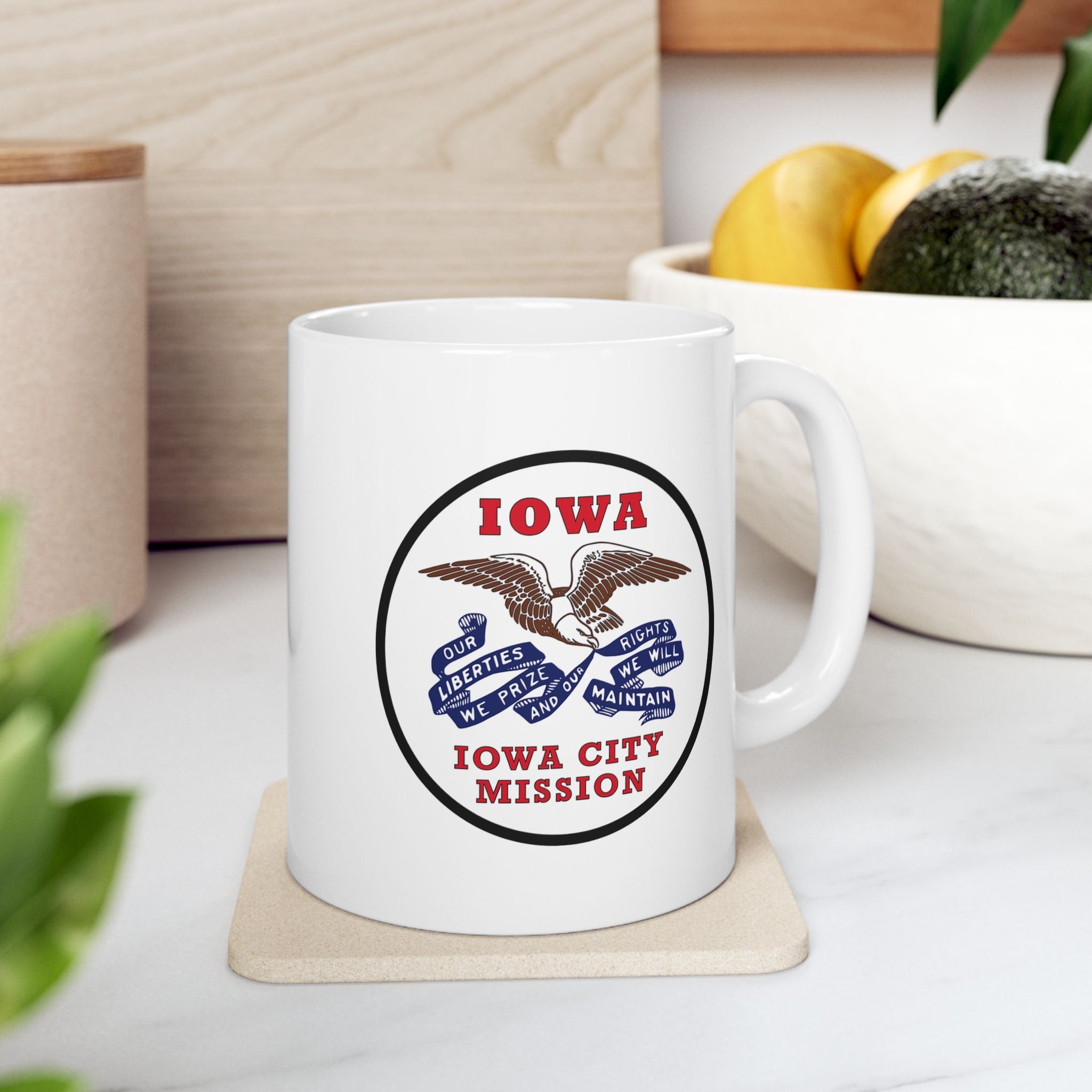 Iowa Iowa City Mission State Flag Logo Ceramic Mug White Name - Mission Wishlist - LDS Missionary Gift Store