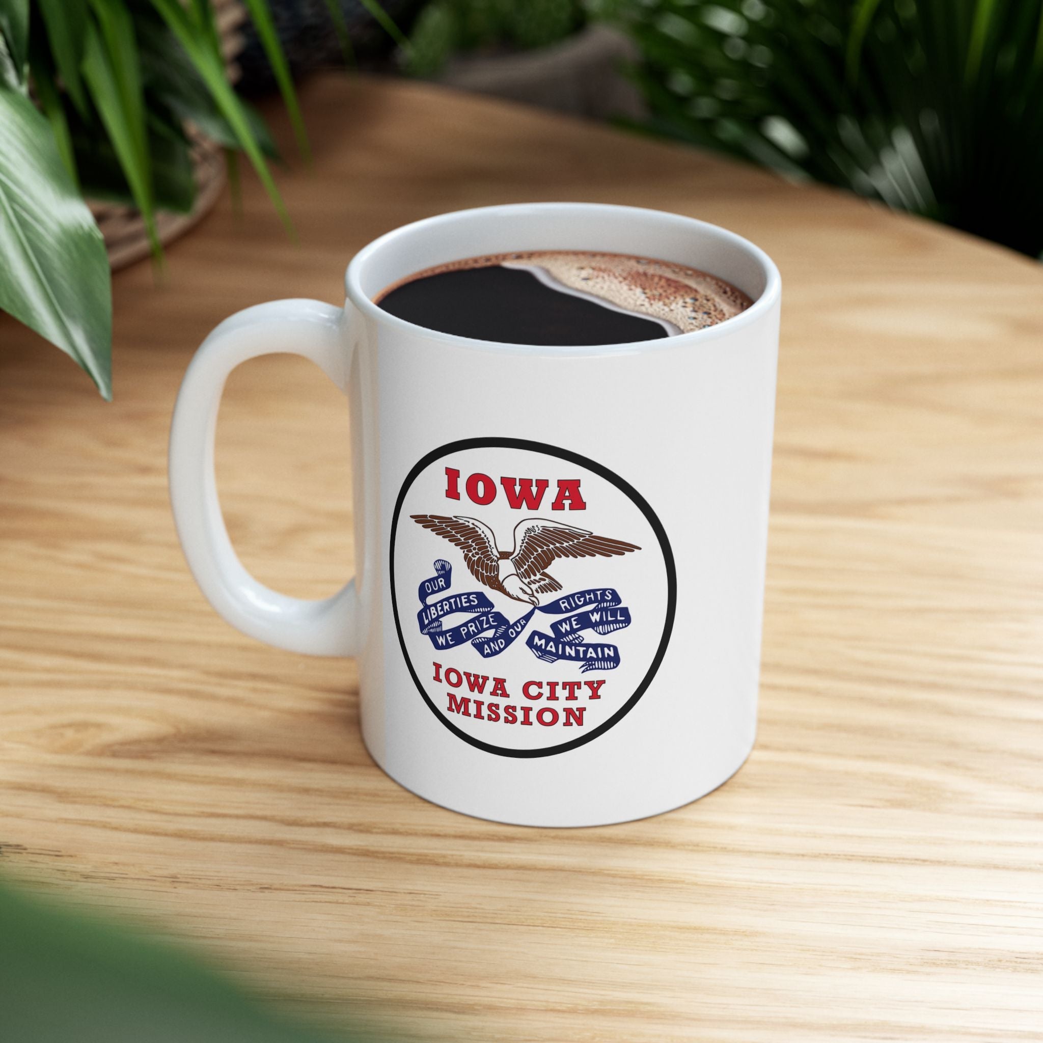 Iowa Iowa City Mission State Flag Logo Ceramic Mug White Name - Mission Wishlist - LDS Missionary Gift Store