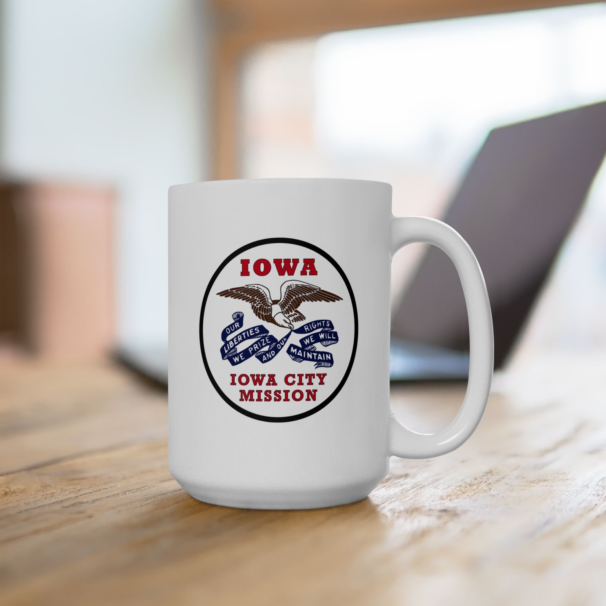 Iowa Iowa City Mission State Flag Logo Ceramic Mug White Name - Mission Wishlist - LDS Missionary Gift Store