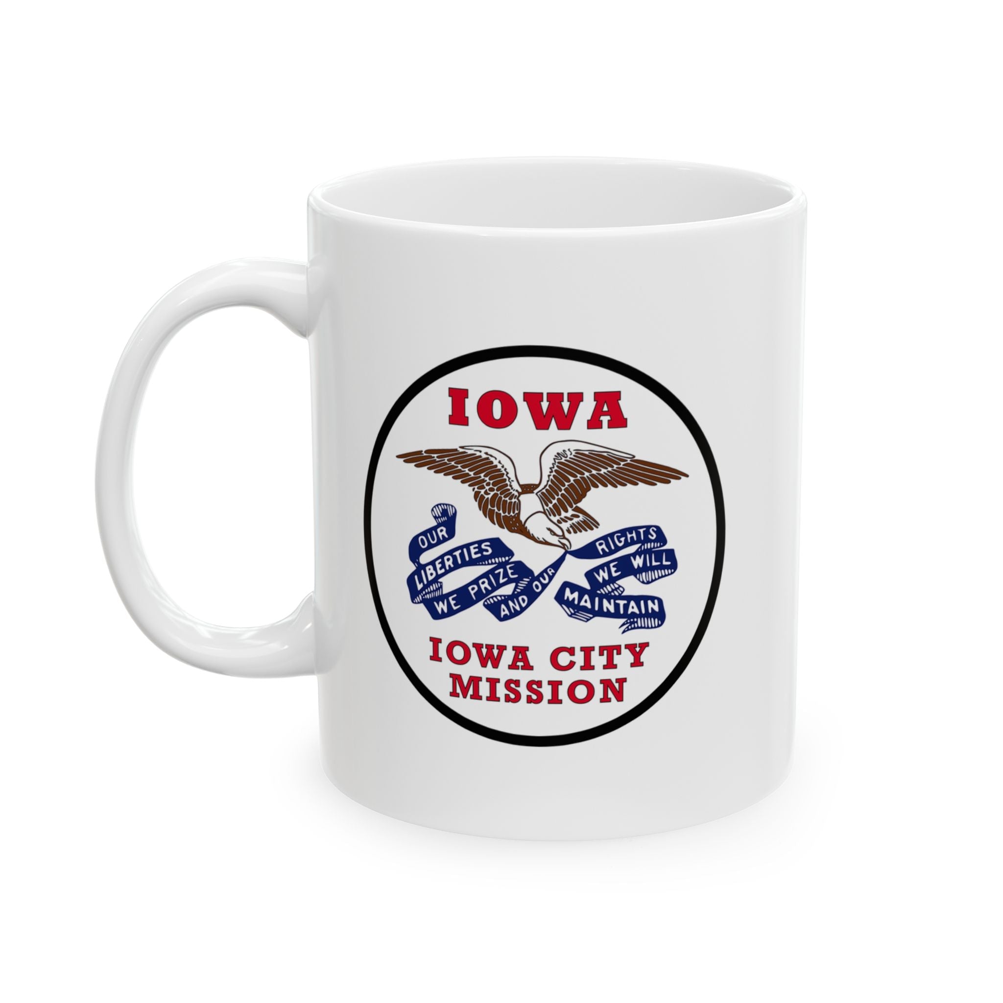 Iowa Iowa City Mission State Flag Logo Ceramic Mug White Name - Mission Wishlist - LDS Missionary Gift Store