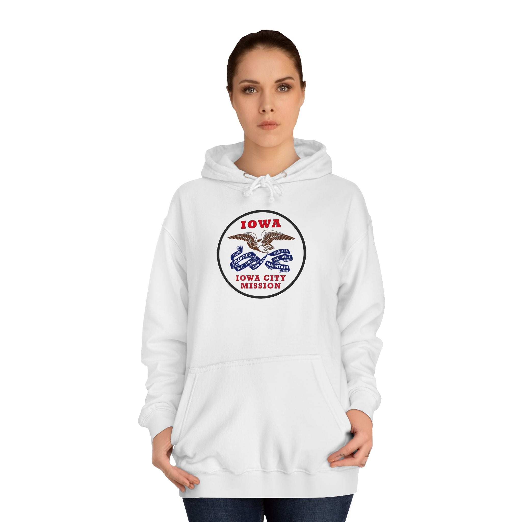 Iowa Iowa City Mission State Flag Logo (White Border) College Hoodie - Mission Wishlist - LDS Missionary Gift Store