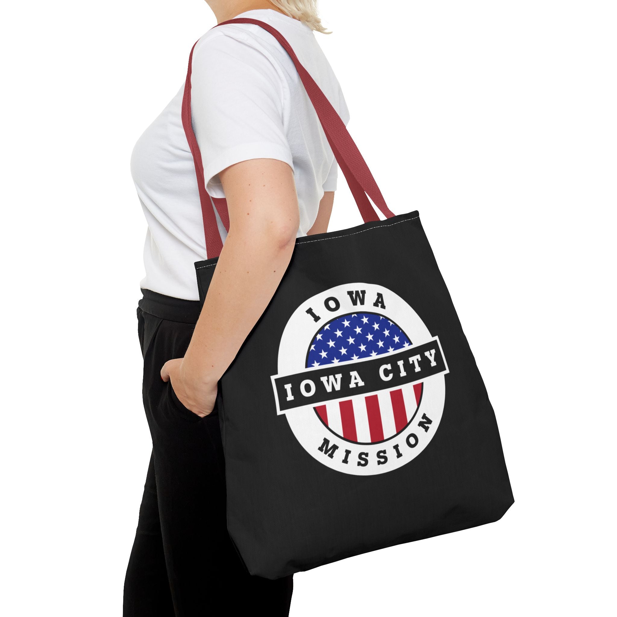 Iowa Iowa City Mission USA Flag Logo Tote Bag Black - Mission Wishlist - LDS Missionary Gift Store