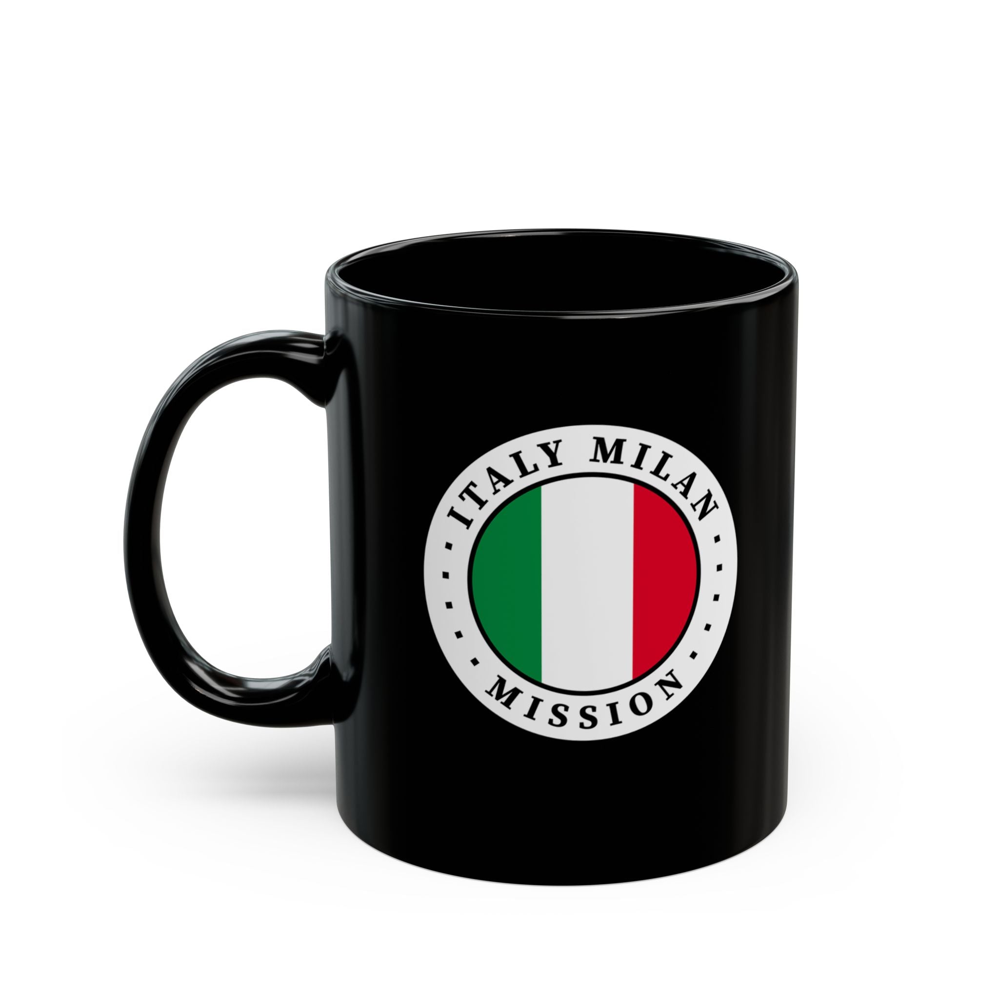 Italy Milan Mission Circular Flag Black Ceramic Mug - Latter-Day Saint LDS Missionary Gift - Book of Mormon