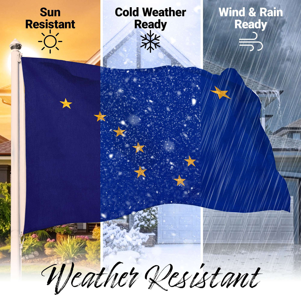 G128 Alaska State Flag | 1x1.5 Ft | StormFlyer Series Embroidered 220GSM Spun Polyester | Embroidered Design, Indoor/Outdoor, Brass Grommets, Heavy Duty, All Weather