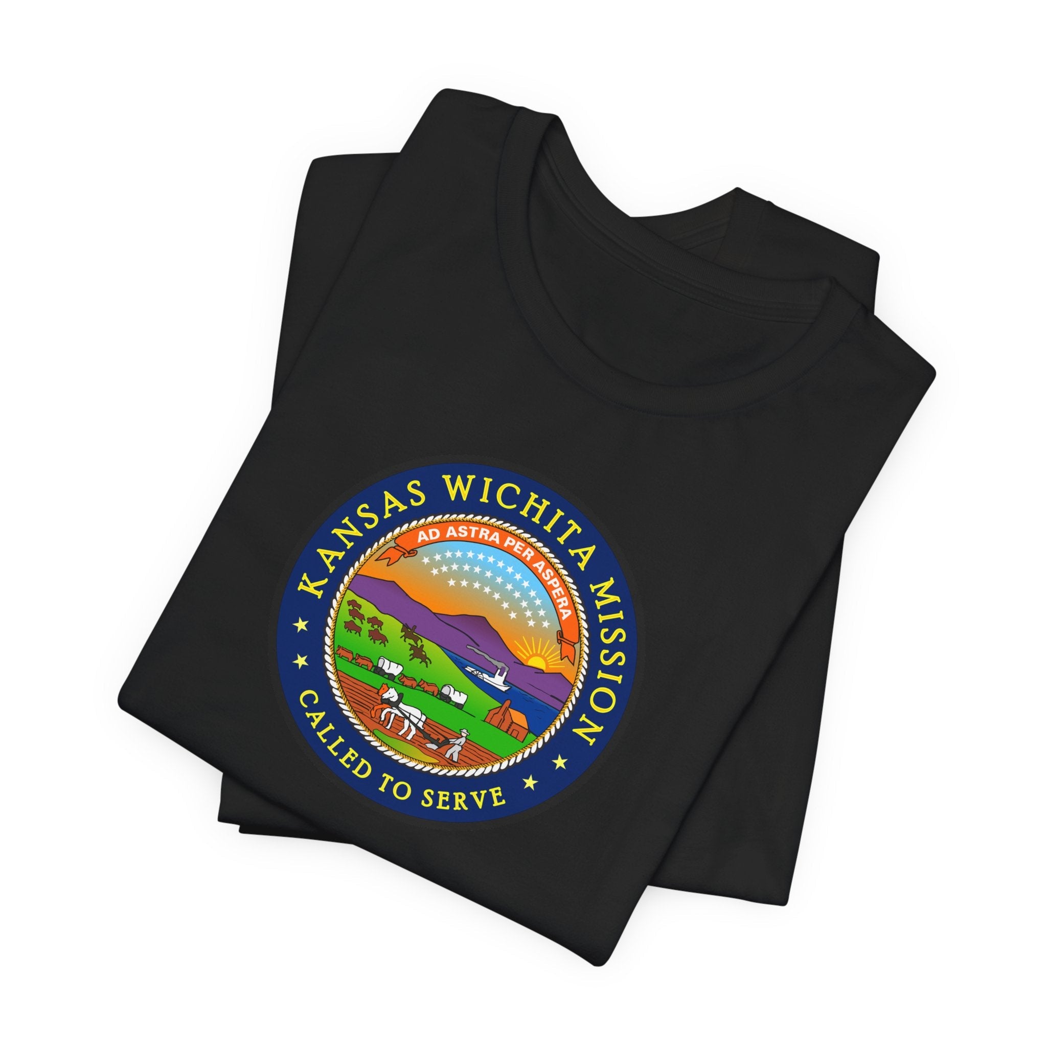 Kansas Wichita Mission State Flag Logo (Black Border) T-shirt - Mission Wishlist - LDS Missionary Gift Store