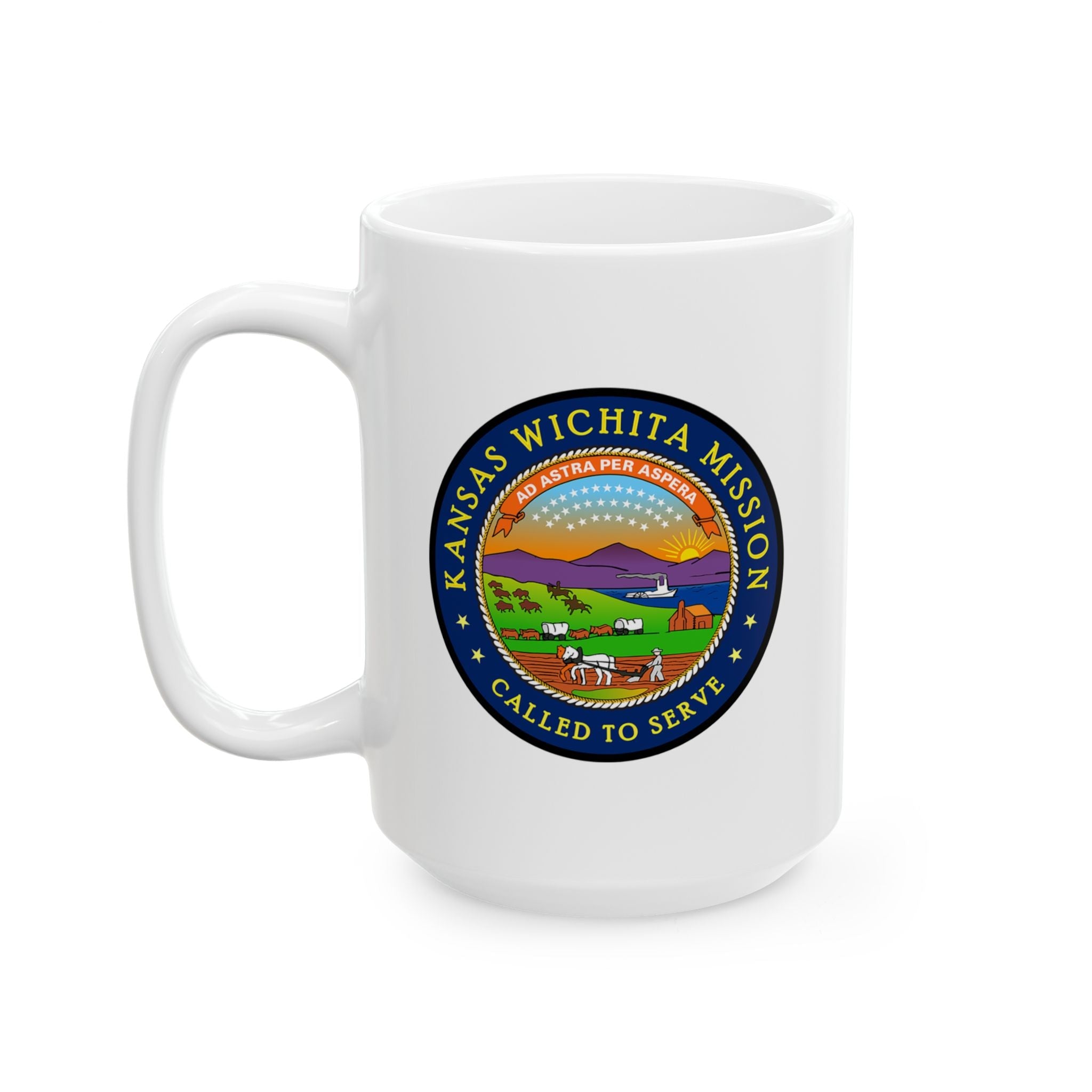 Kansas Wichita Mission State Flag Logo Ceramic Mug White Name - Latter-Day Saint LDS Missionary Gift - Book of Mormon