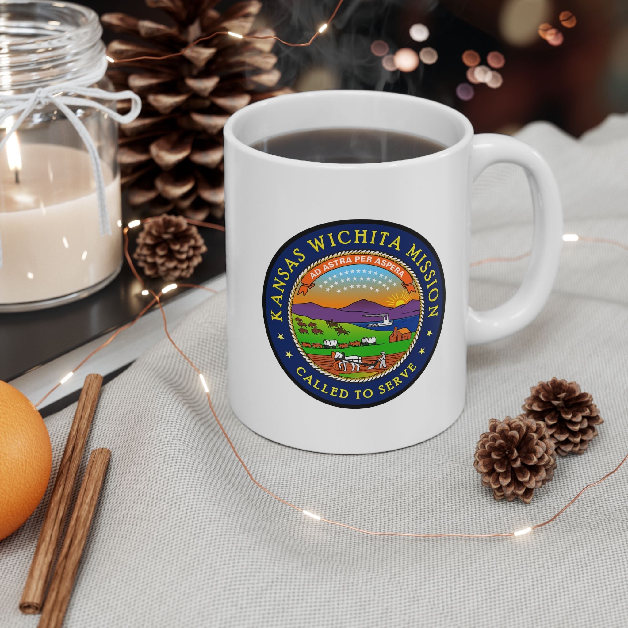 Kansas Wichita Mission State Flag Logo Ceramic Mug White Name - Latter-Day Saint LDS Missionary Gift - Book of Mormon