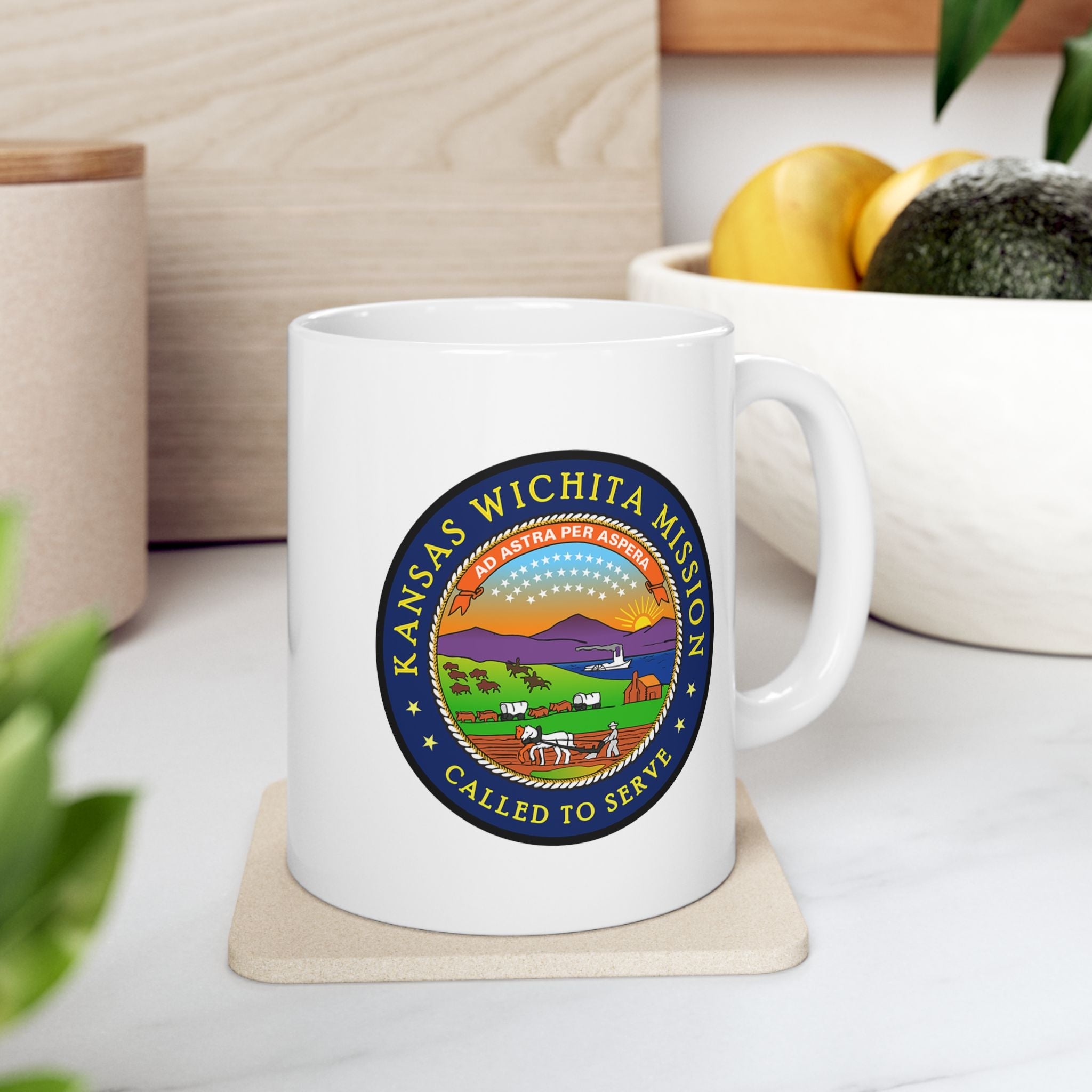 Kansas Wichita Mission State Flag Logo Ceramic Mug White Name - Latter-Day Saint LDS Missionary Gift - Book of Mormon