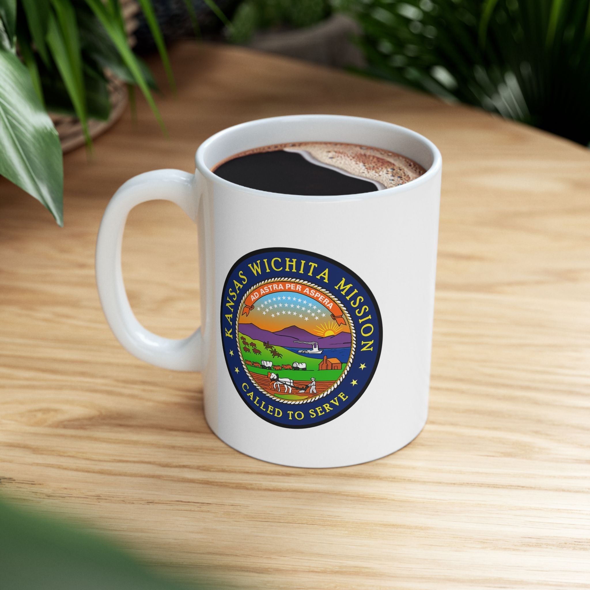 Kansas Wichita Mission State Flag Logo Ceramic Mug White Name - Latter-Day Saint LDS Missionary Gift - Book of Mormon