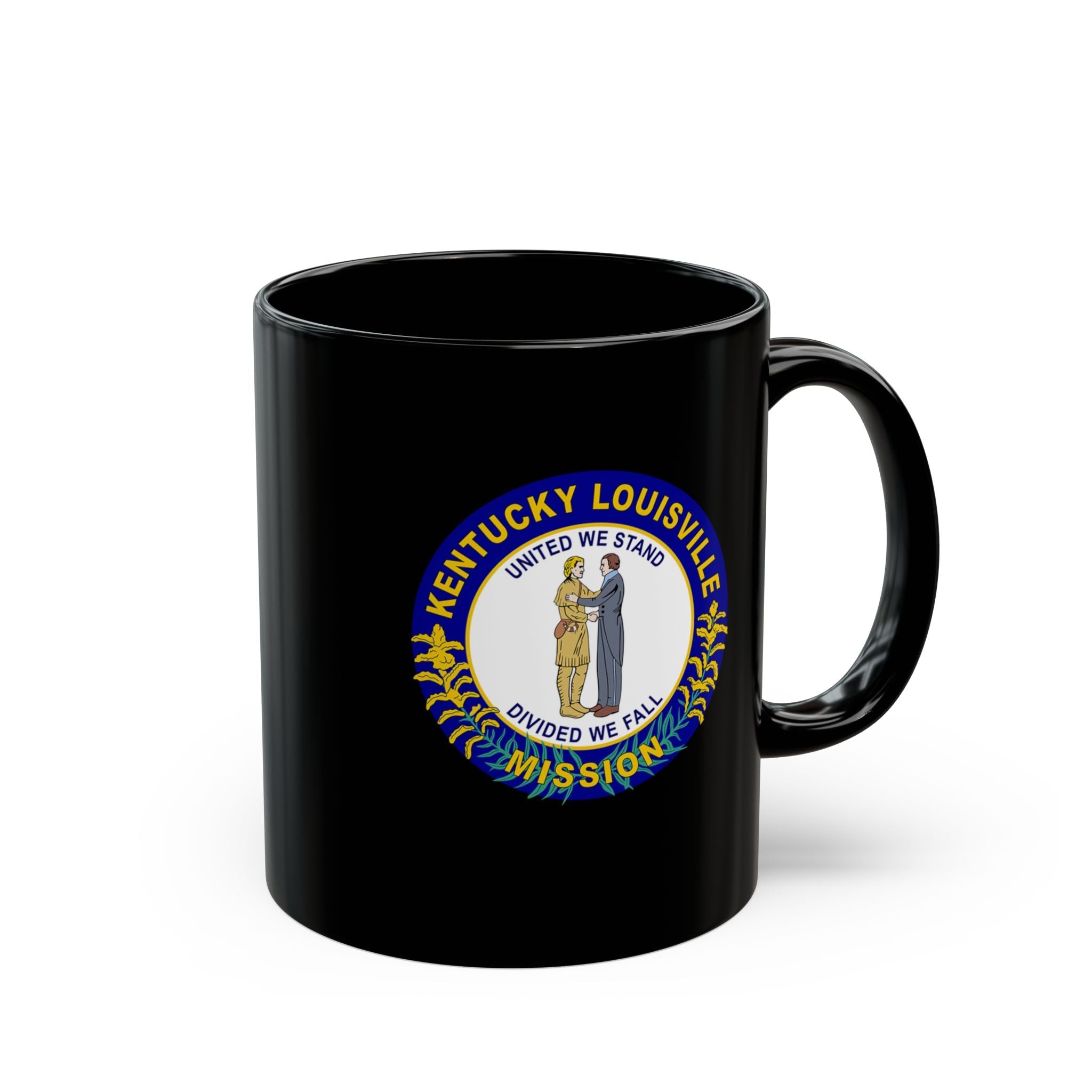Kentucky Louisville Mission State Flag Logo Ceramic Mug Black Name - Latter-Day Saint LDS Missionary Gift - Book of Mormon