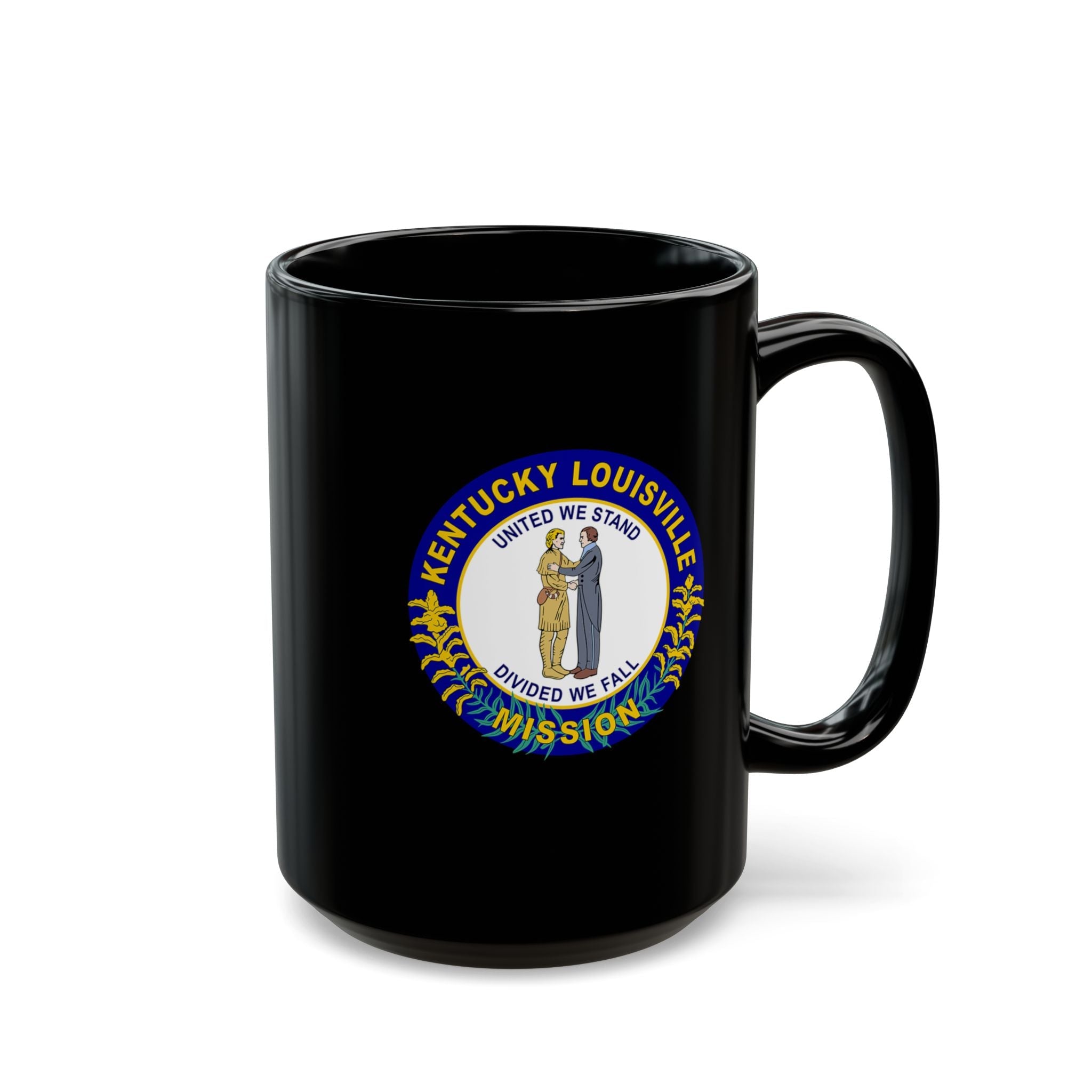 Kentucky Louisville Mission State Flag Logo Ceramic Mug Black Name - Latter-Day Saint LDS Missionary Gift - Book of Mormon