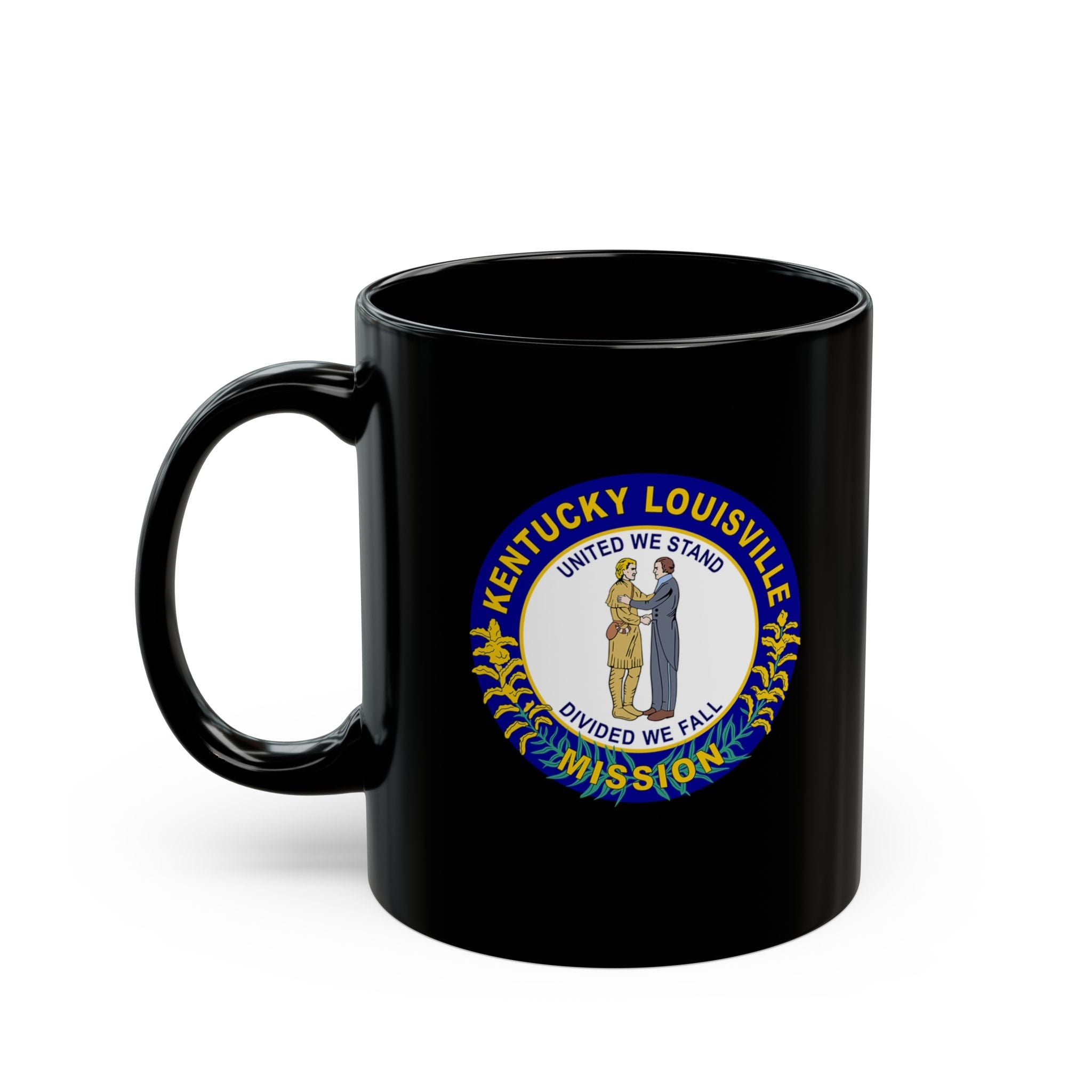 Kentucky Louisville Mission State Flag Logo Ceramic Mug Black Name - Latter-Day Saint LDS Missionary Gift - Book of Mormon