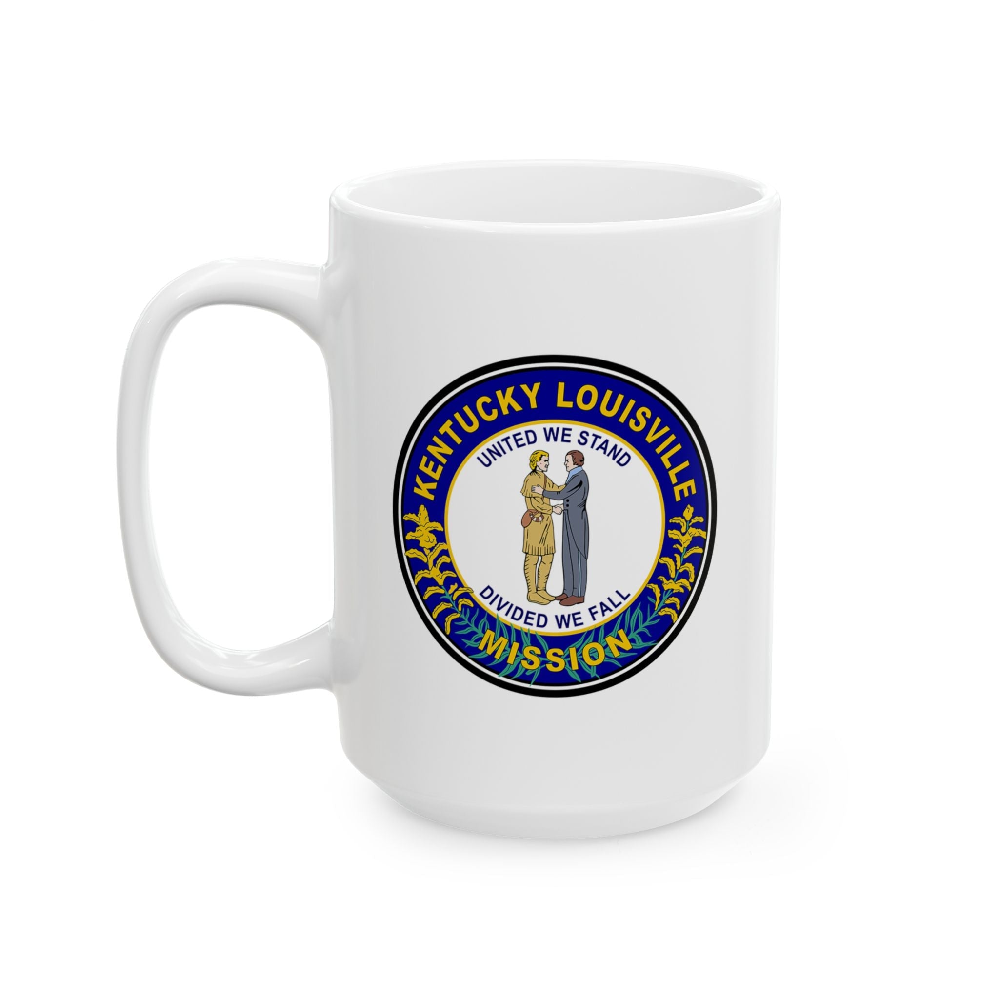 Kentucky Louisville Mission State Flag Logo Ceramic Mug White Name - Latter-Day Saint LDS Missionary Gift - Book of Mormon