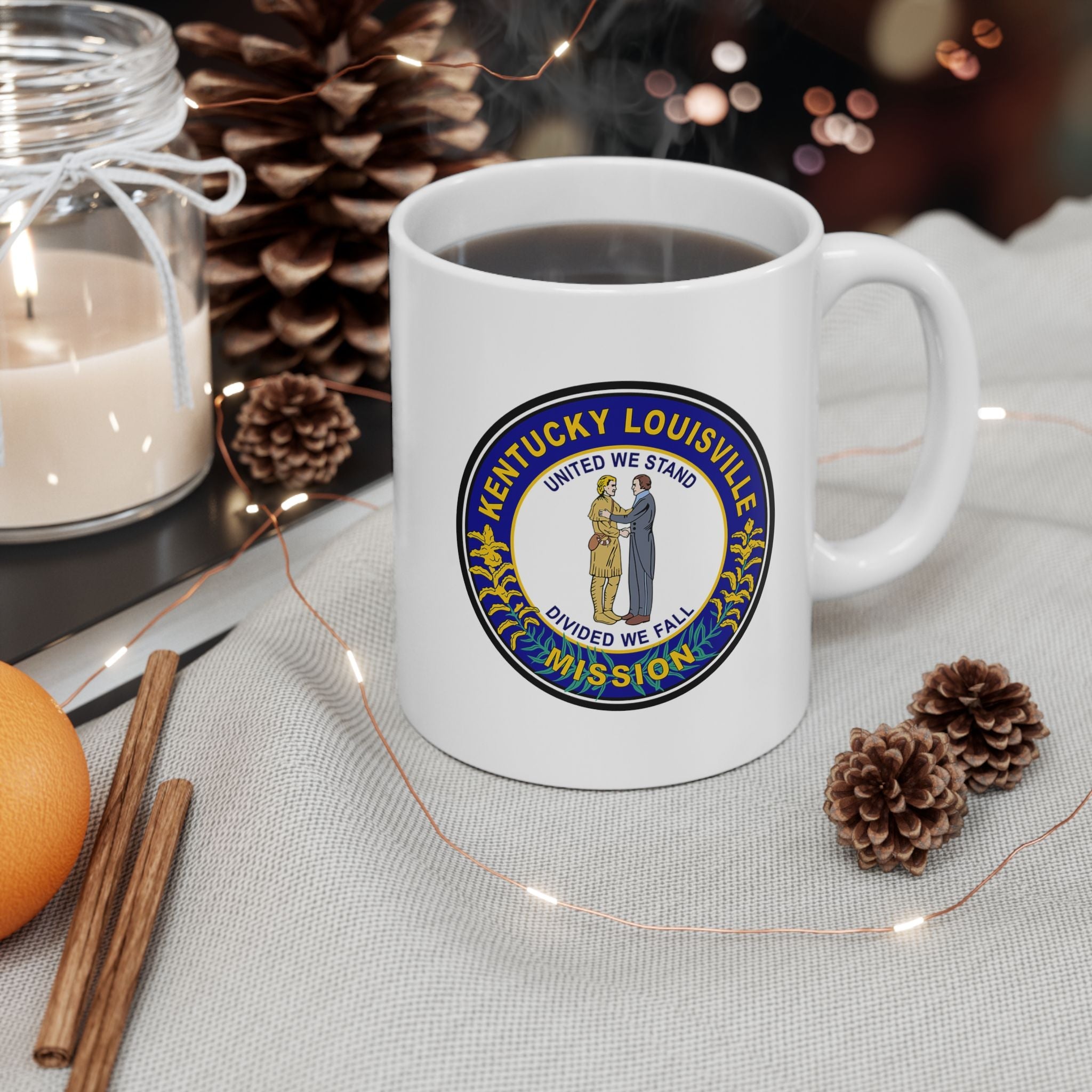 Kentucky Louisville Mission State Flag Logo Ceramic Mug White Name - Latter-Day Saint LDS Missionary Gift - Book of Mormon