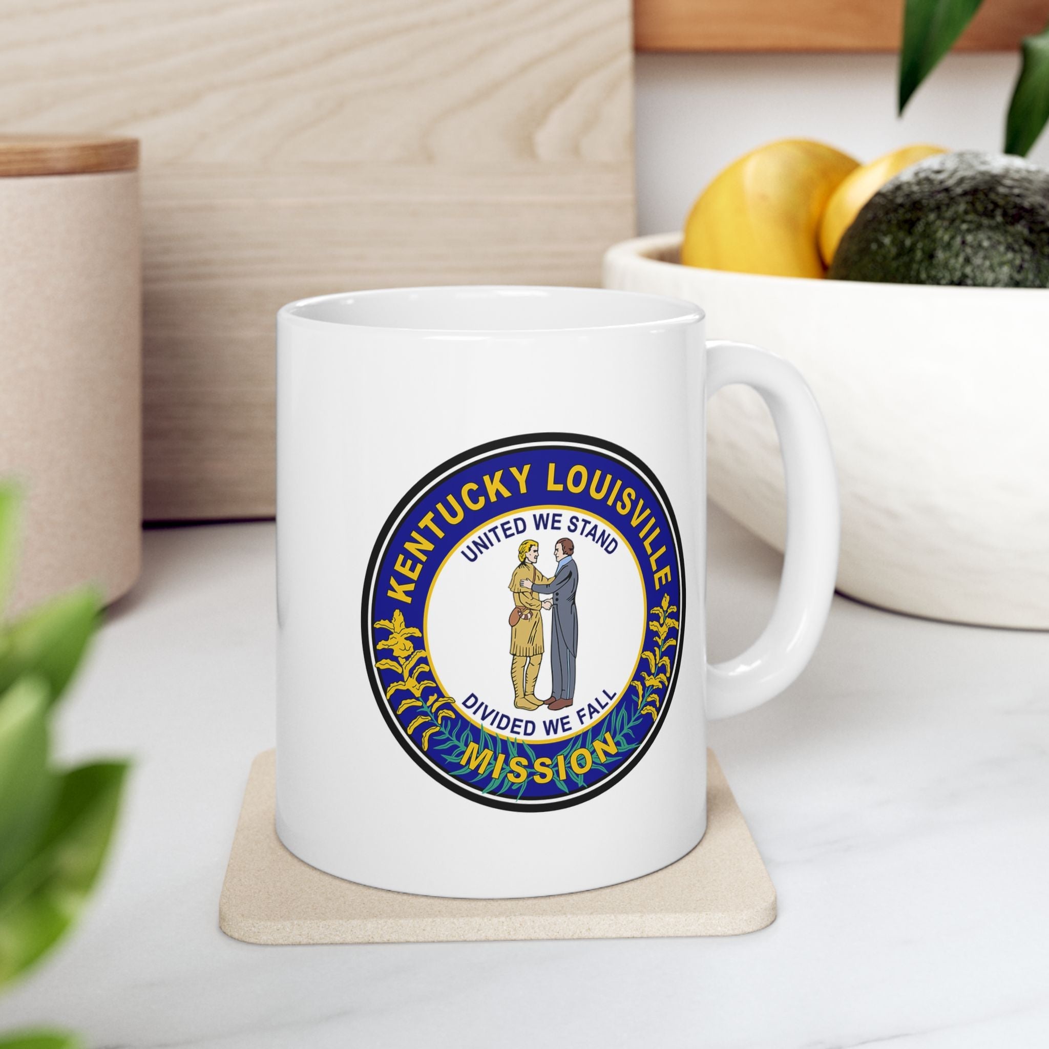 Kentucky Louisville Mission State Flag Logo Ceramic Mug White Name - Latter-Day Saint LDS Missionary Gift - Book of Mormon