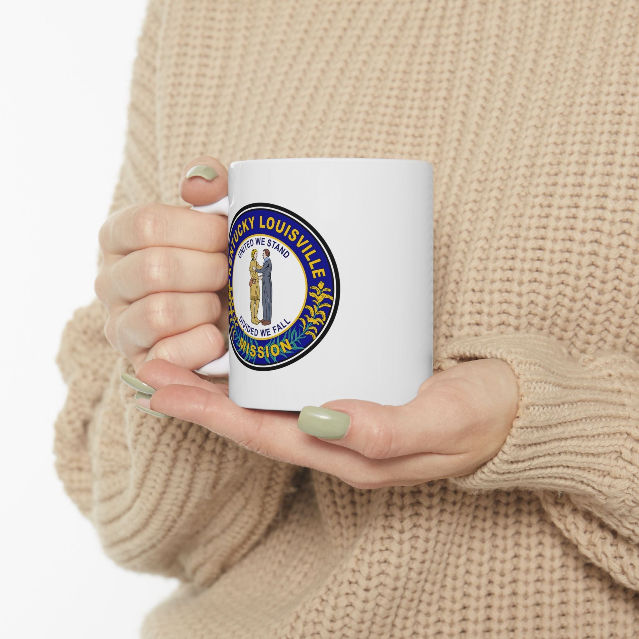 Kentucky Louisville Mission State Flag Logo Ceramic Mug White Name - Latter-Day Saint LDS Missionary Gift - Book of Mormon