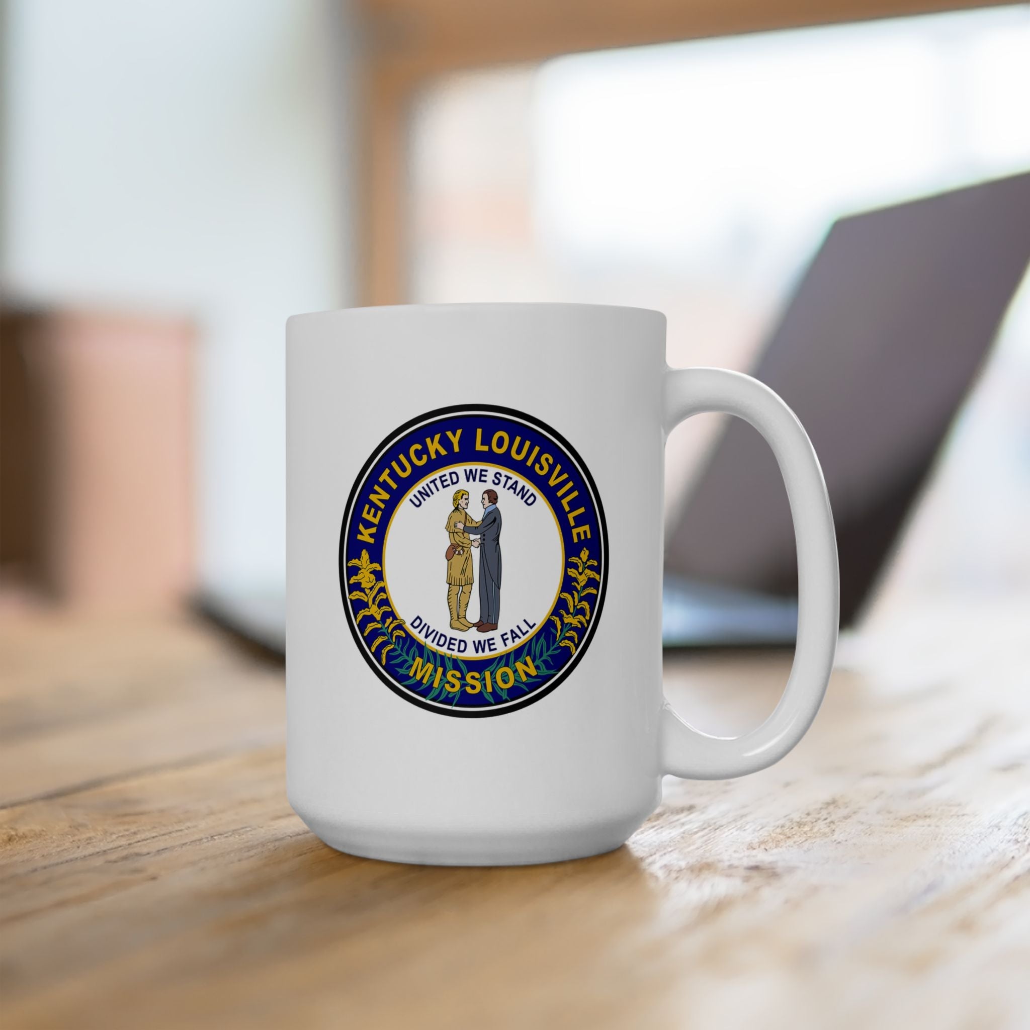 Kentucky Louisville Mission State Flag Logo Ceramic Mug White Name - Latter-Day Saint LDS Missionary Gift - Book of Mormon