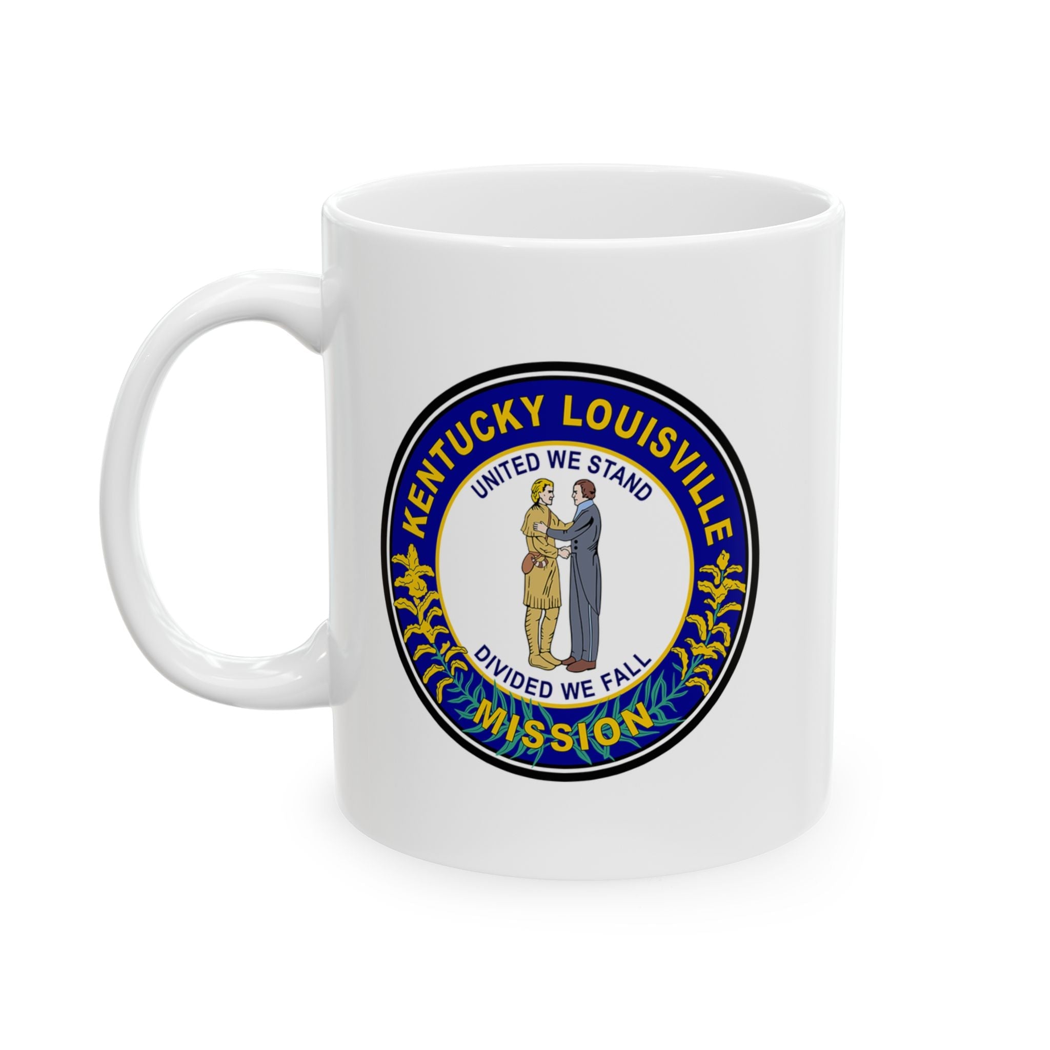 Kentucky Louisville Mission State Flag Logo Ceramic Mug White Name - Latter-Day Saint LDS Missionary Gift - Book of Mormon