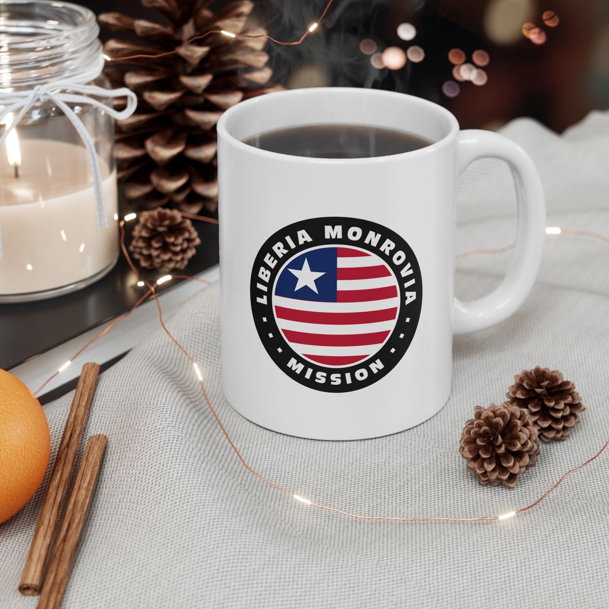 Liberia Monrovia Mission Circular Flag White Ceramic Mug - Mission Wishlist - LDS Missionary Gift Store