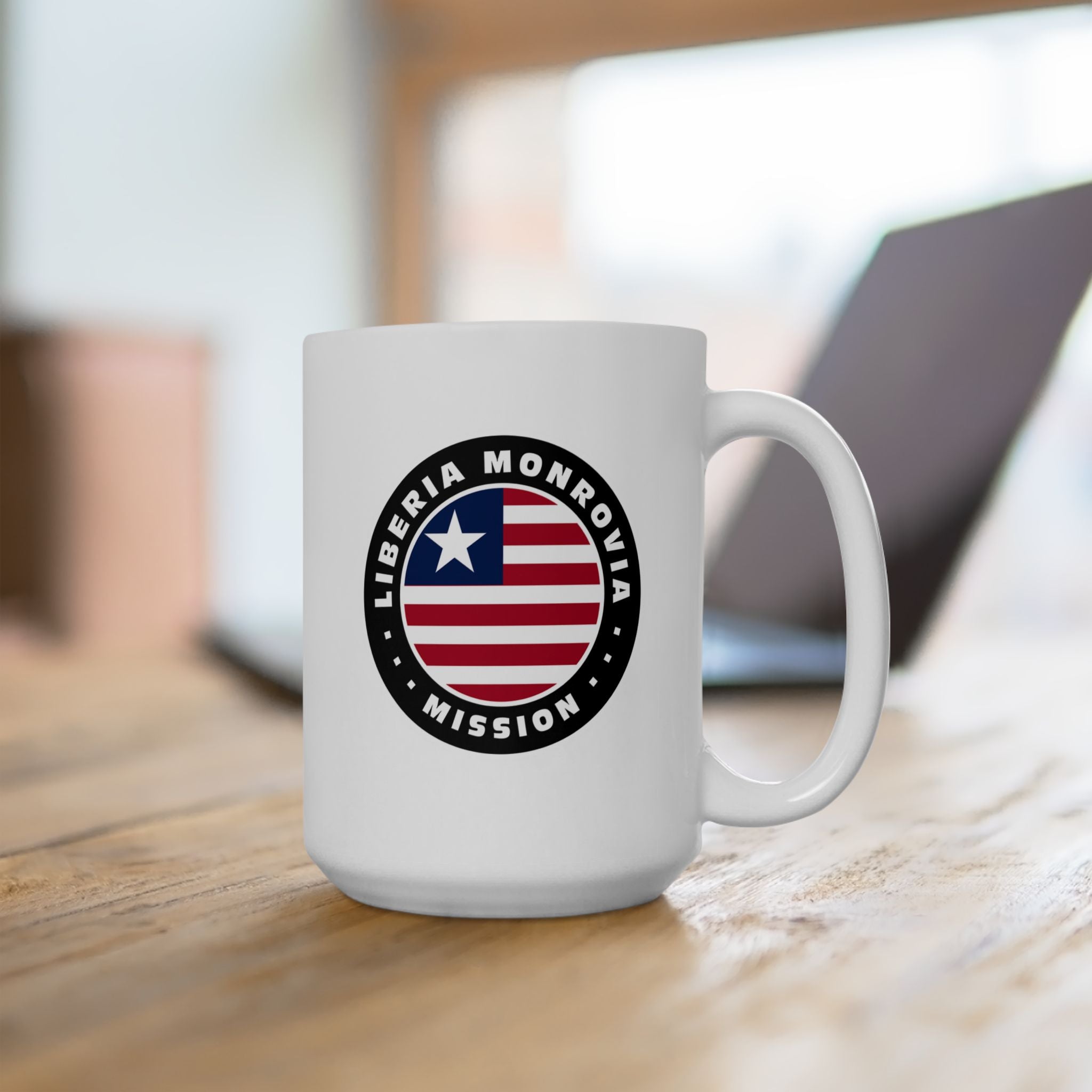 Liberia Monrovia Mission Circular Flag White Ceramic Mug - Mission Wishlist - LDS Missionary Gift Store
