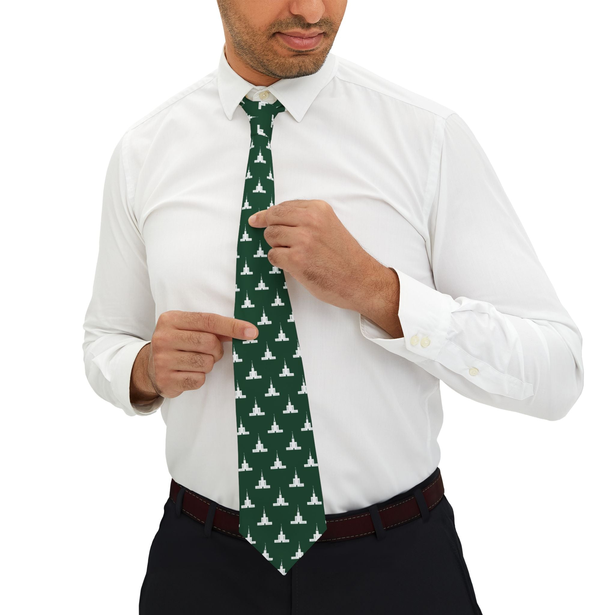 London England Temple Patterned Neck Tie for Elders (Green) - Mission Wishlist - LDS Missionary Gift Store