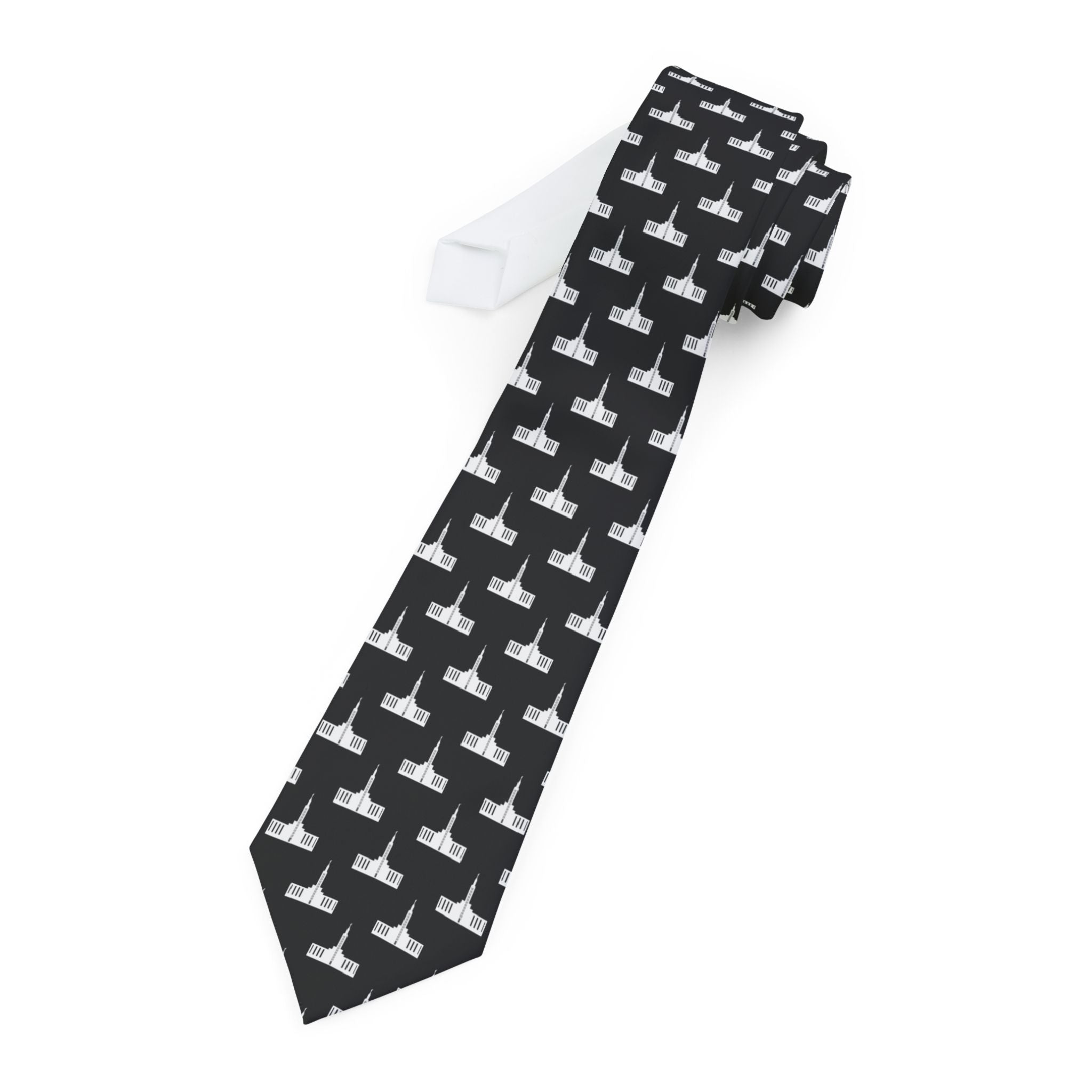 Los Angeles California Temple Patterned Neck Tie for Elders (Black) - Mission Wishlist - LDS Missionary Gift Store